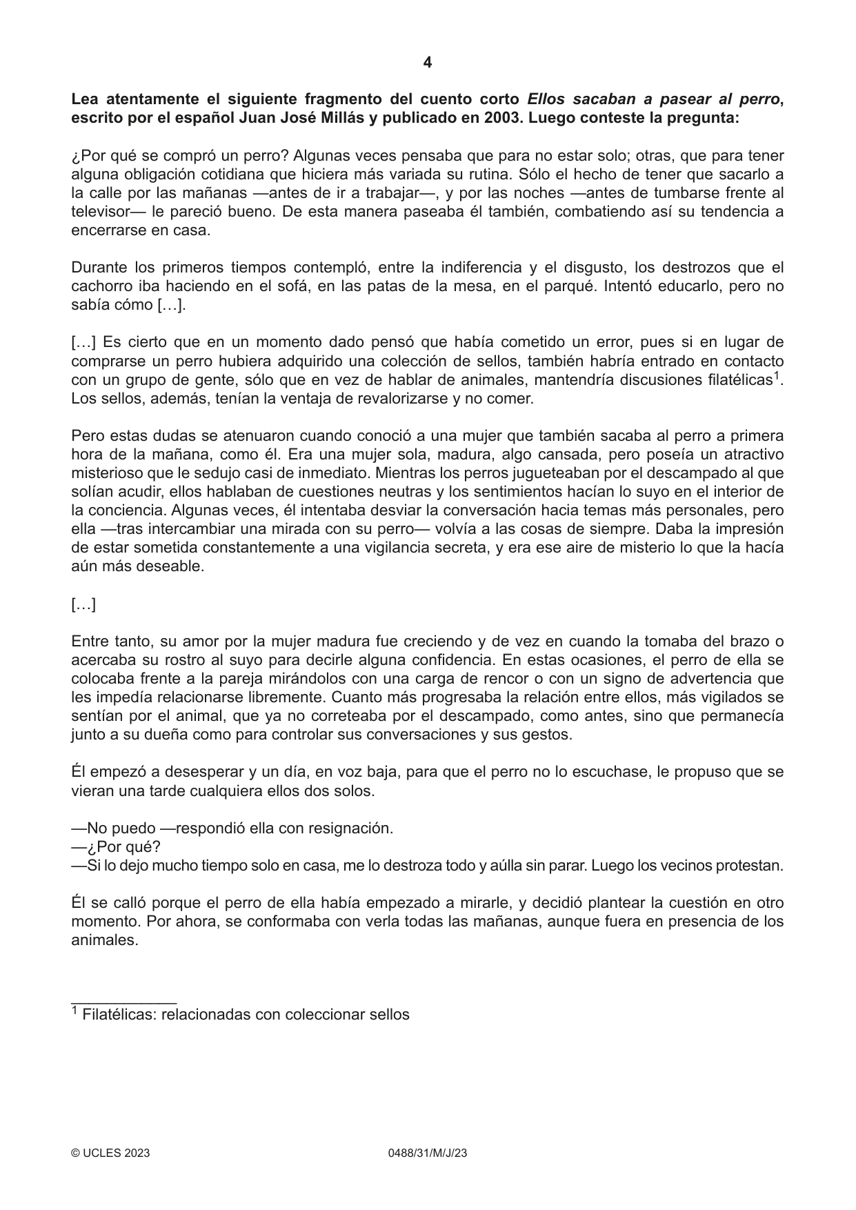 Cambridge IGCSE Spanish - Literature 0488 2023 May/June Paper 3 · Variant 1 question paper, page 4 of 8