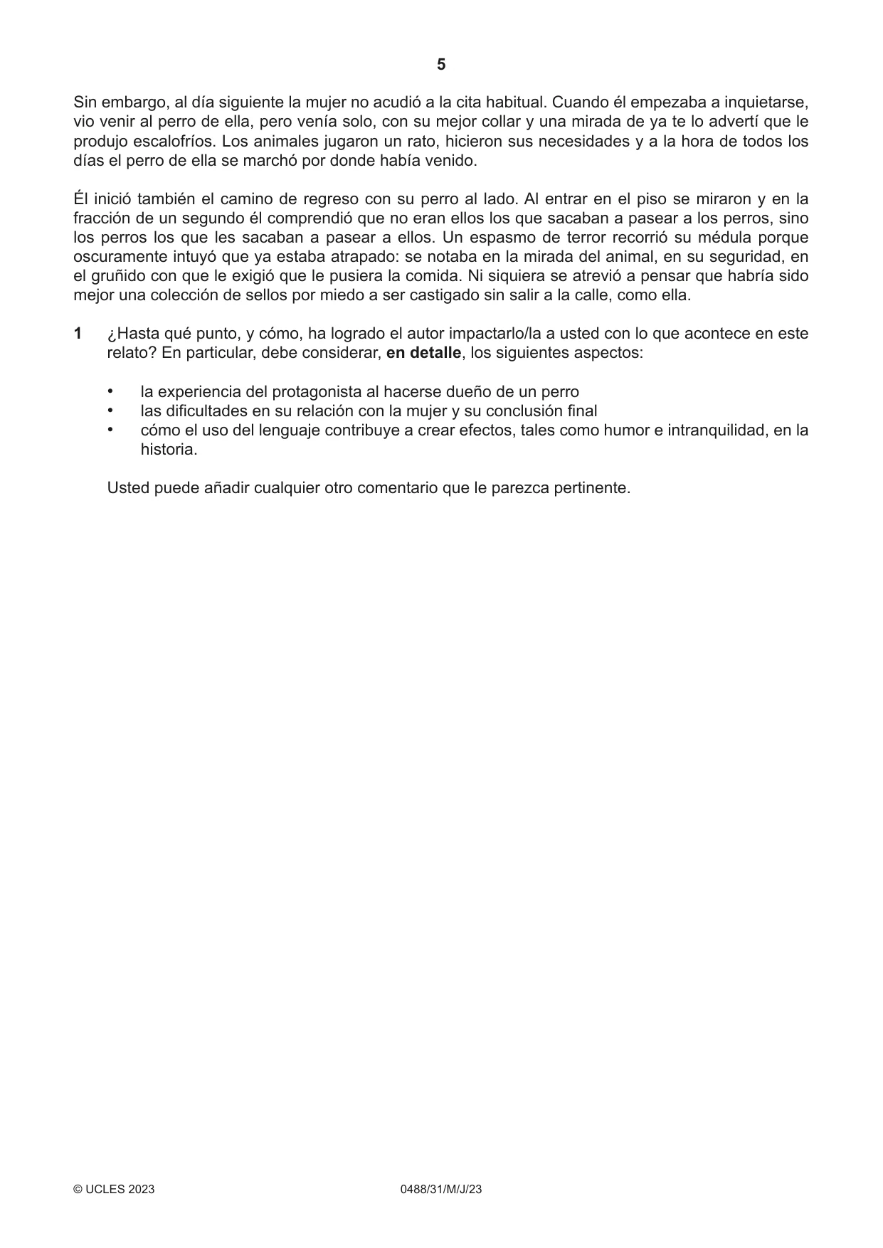 Cambridge IGCSE Spanish - Literature 0488 2023 May/June Paper 3 · Variant 1 question paper, page 5 of 8