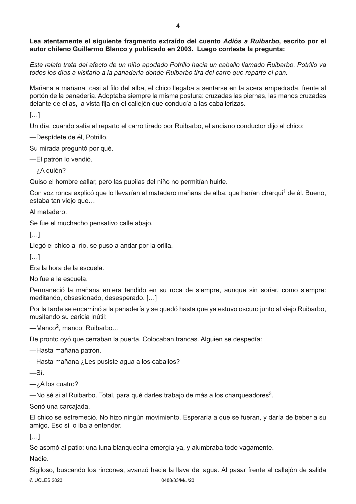 Cambridge IGCSE Spanish - Literature 0488 2023 May/June Paper 3 · Variant 3 question paper, page 4 of 8