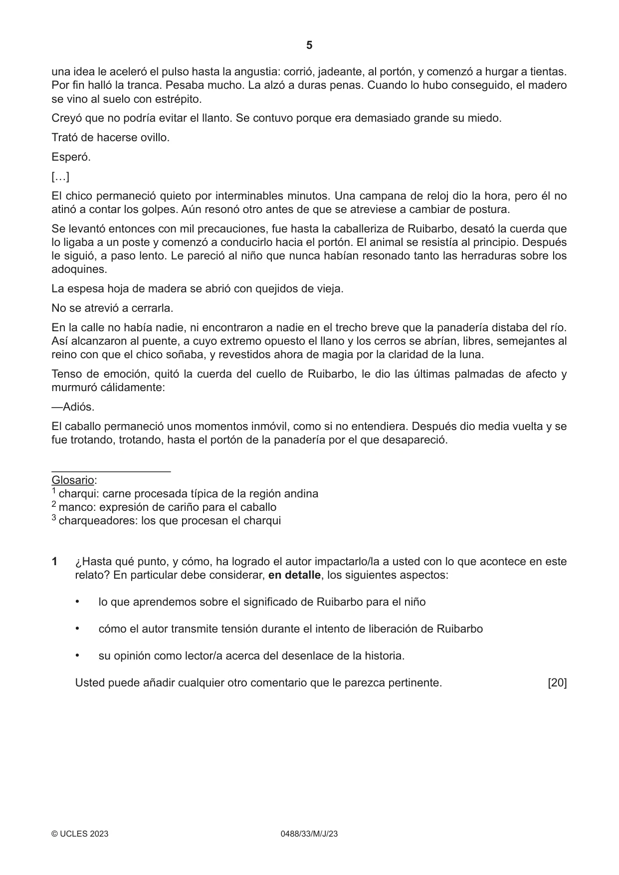 Cambridge IGCSE Spanish - Literature 0488 2023 May/June Paper 3 · Variant 3 question paper, page 5 of 8