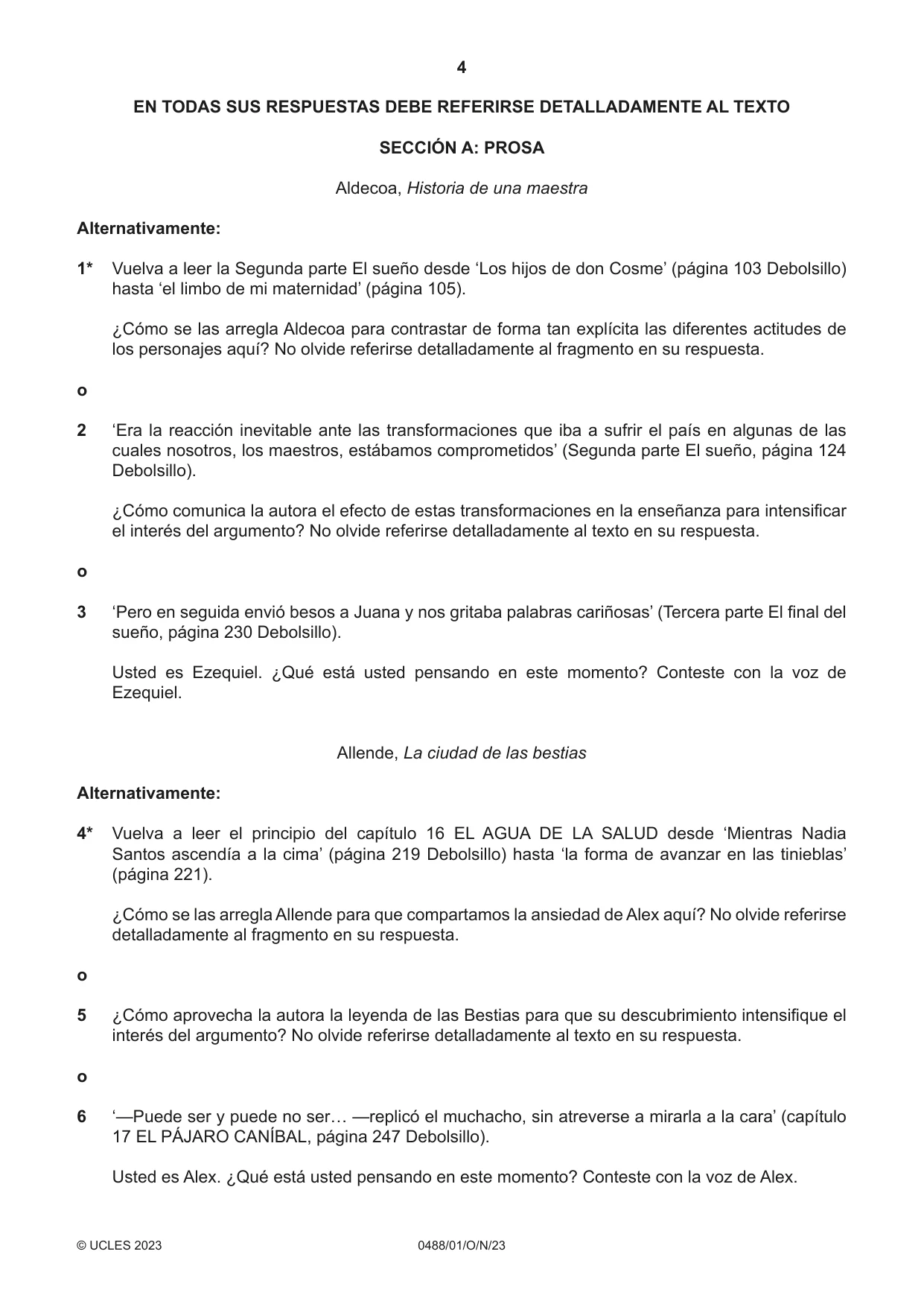 Cambridge IGCSE Spanish - Literature 0488 2023 Oct/Nov Paper 1 · Variant 0 question paper, page 4 of 8