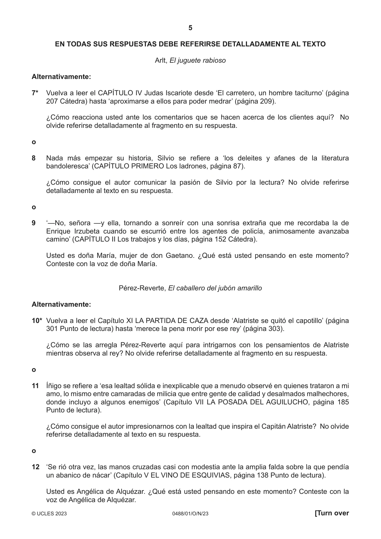 Cambridge IGCSE Spanish - Literature 0488 2023 Oct/Nov Paper 1 · Variant 0 question paper, page 5 of 8