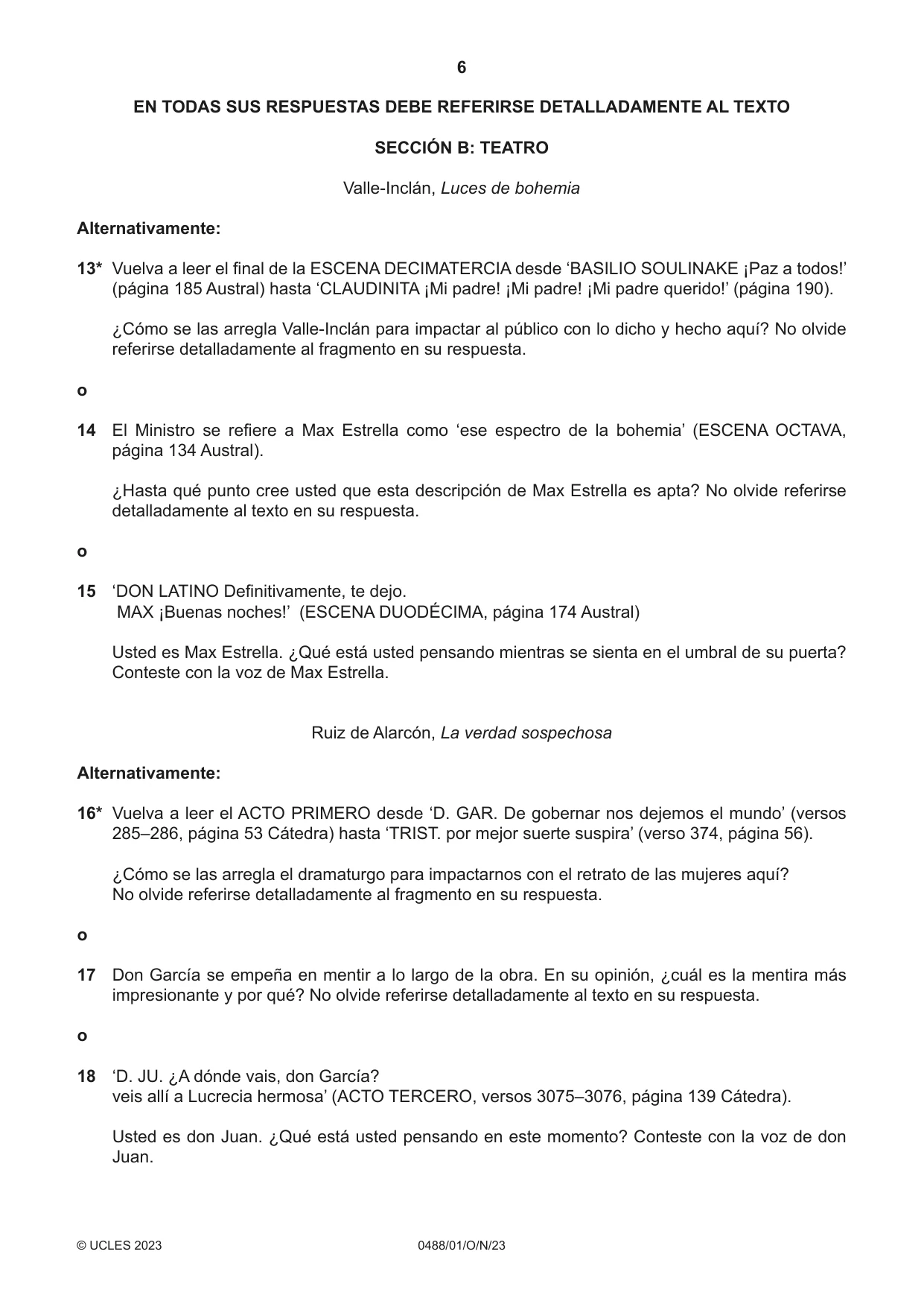 Cambridge IGCSE Spanish - Literature 0488 2023 Oct/Nov Paper 1 · Variant 0 question paper, page 6 of 8
