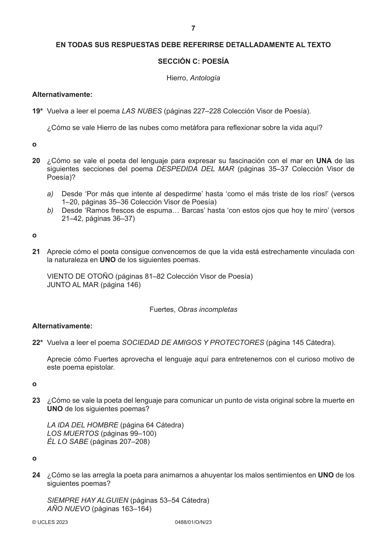 Cambridge IGCSE Spanish - Literature 0488 2023 Oct/Nov Paper 1 · Variant 0 question paper, page 7 of 8