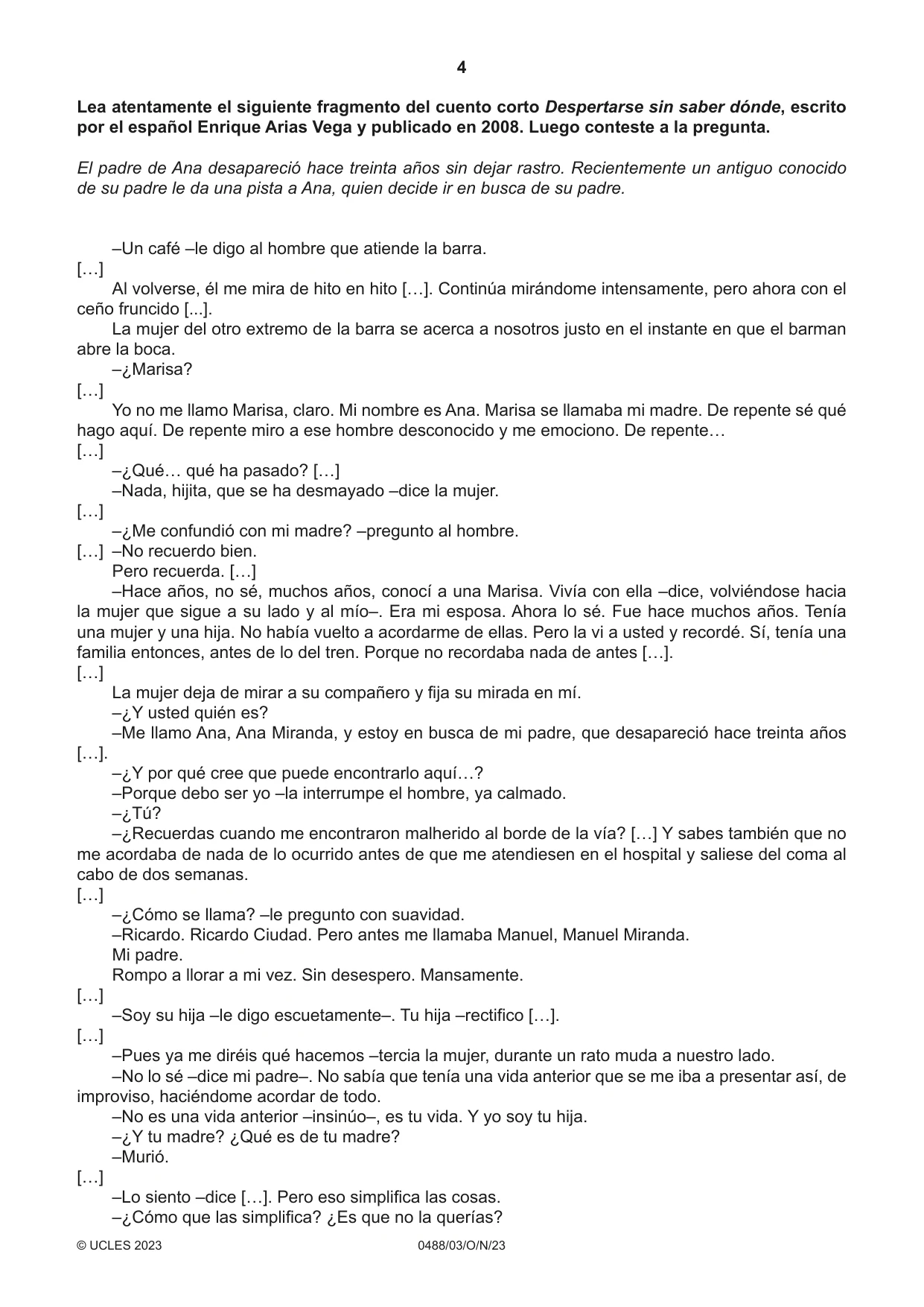 Cambridge IGCSE Spanish - Literature 0488 2023 Oct/Nov Paper 3 · Variant 0 question paper, page 4 of 8
