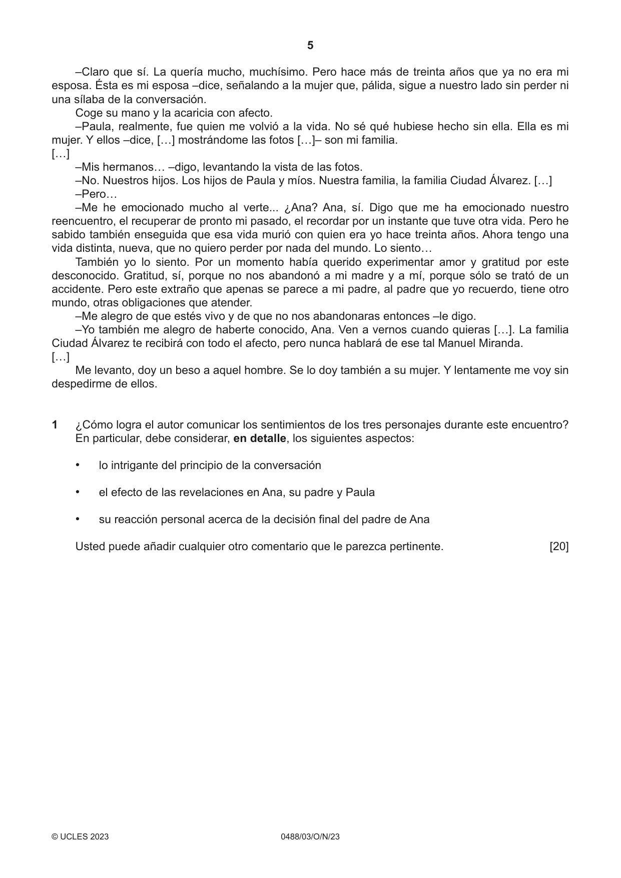 Cambridge IGCSE Spanish - Literature 0488 2023 Oct/Nov Paper 3 · Variant 0 question paper, page 5 of 8