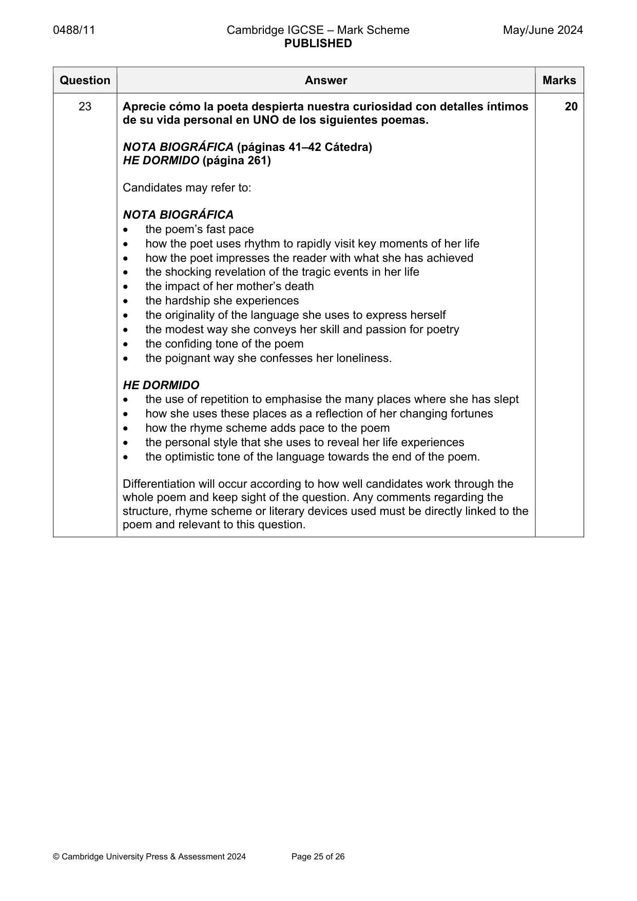 Mark scheme, page 25 of 26