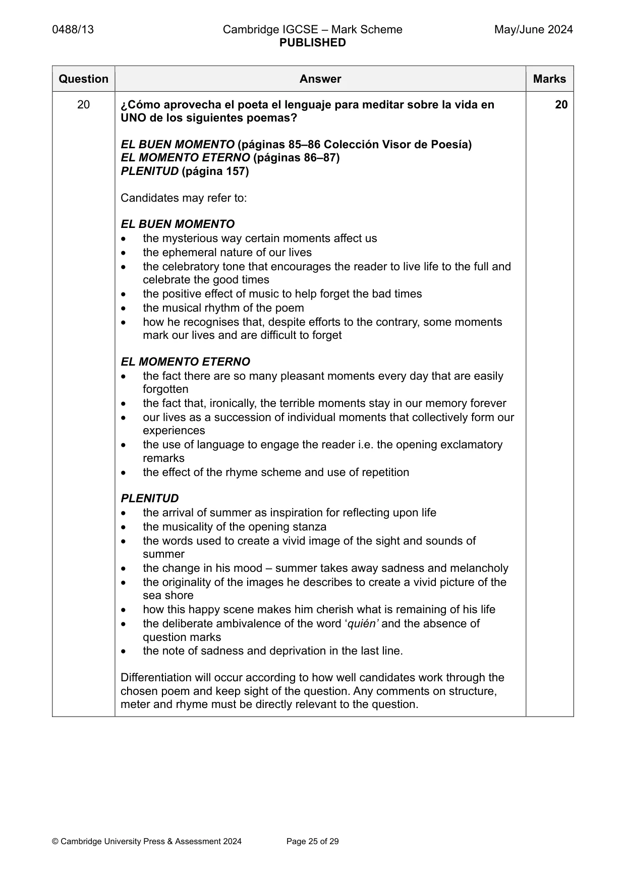 Mark scheme, page 25 of 29