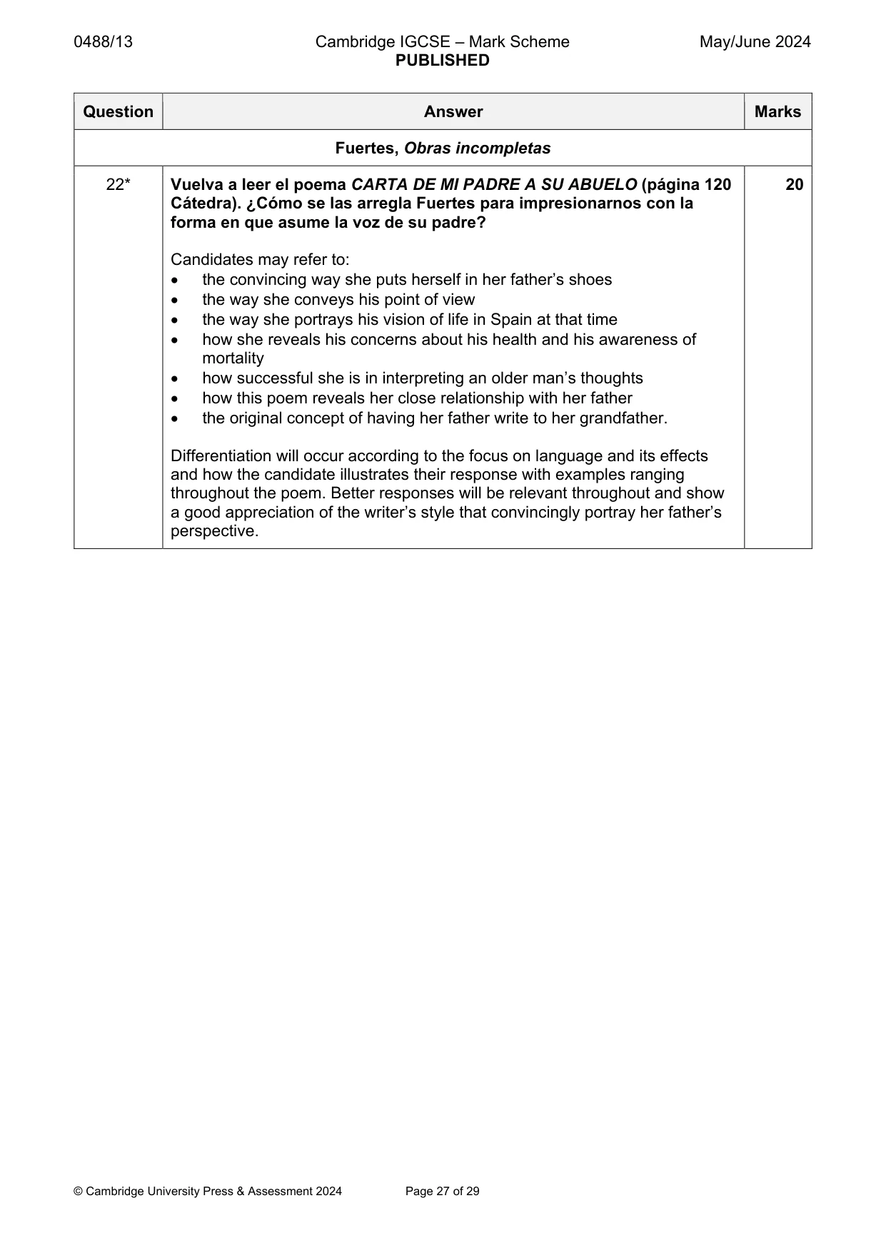 Mark scheme, page 27 of 29