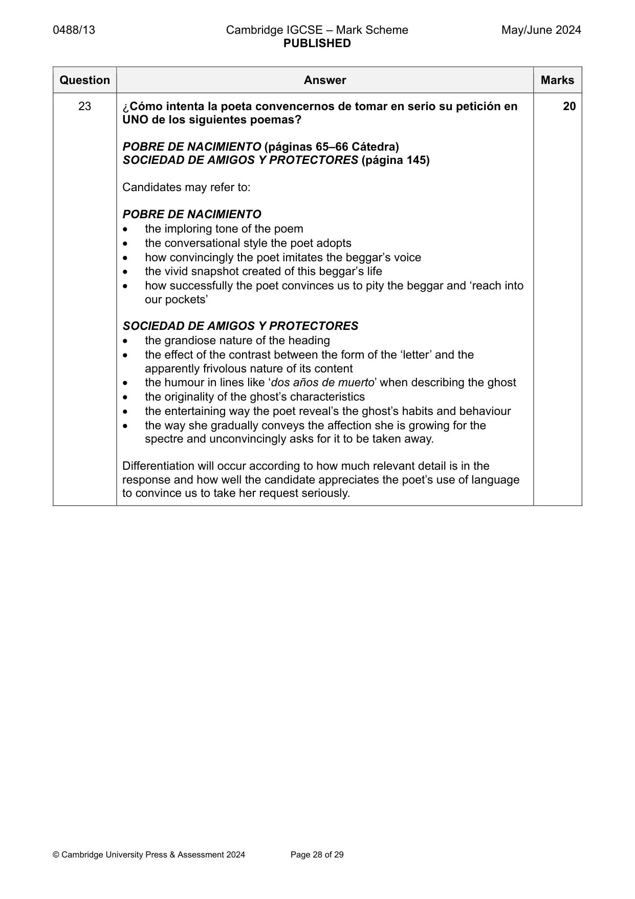 Mark scheme, page 28 of 29