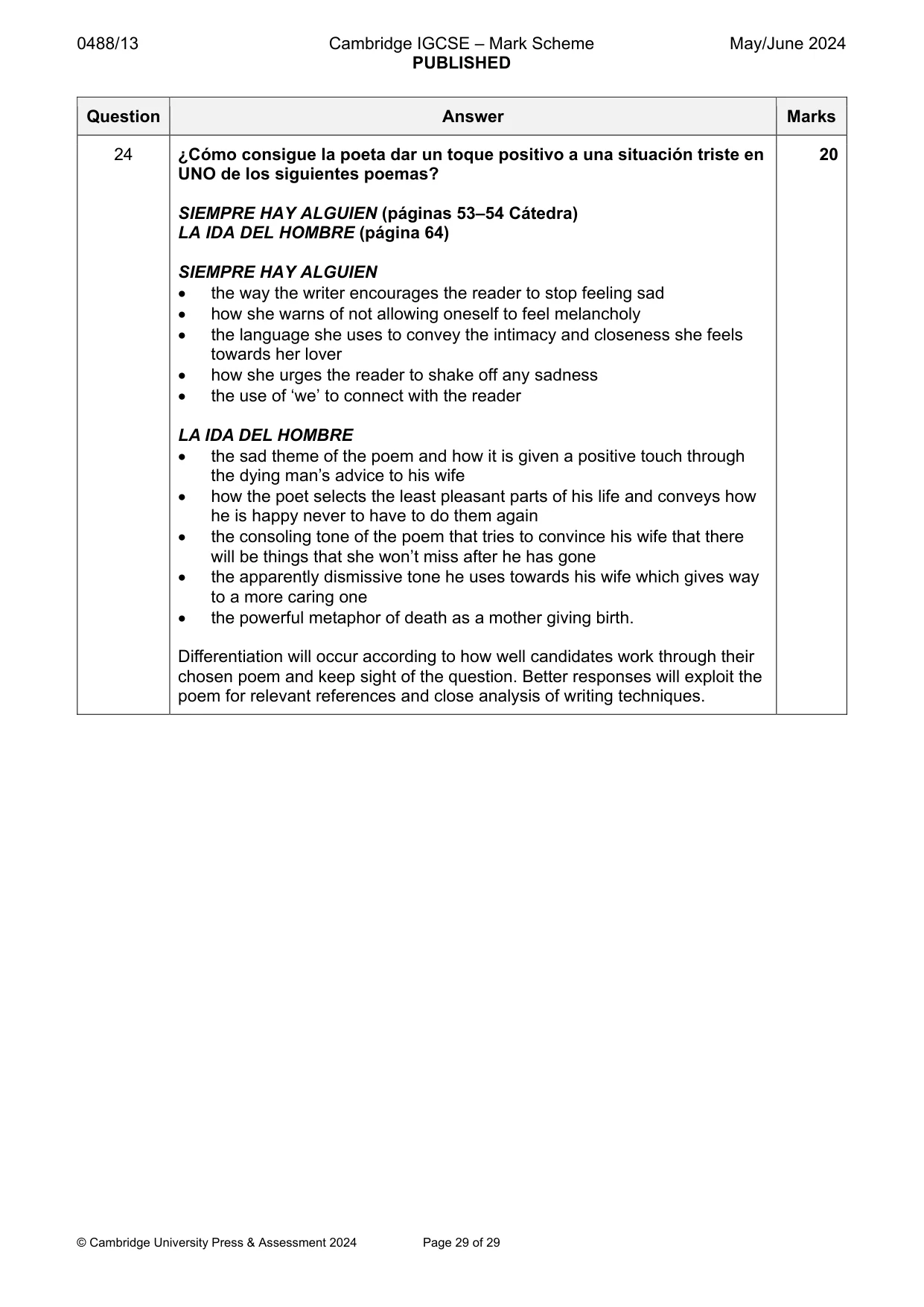 Mark scheme, page 29 of 29