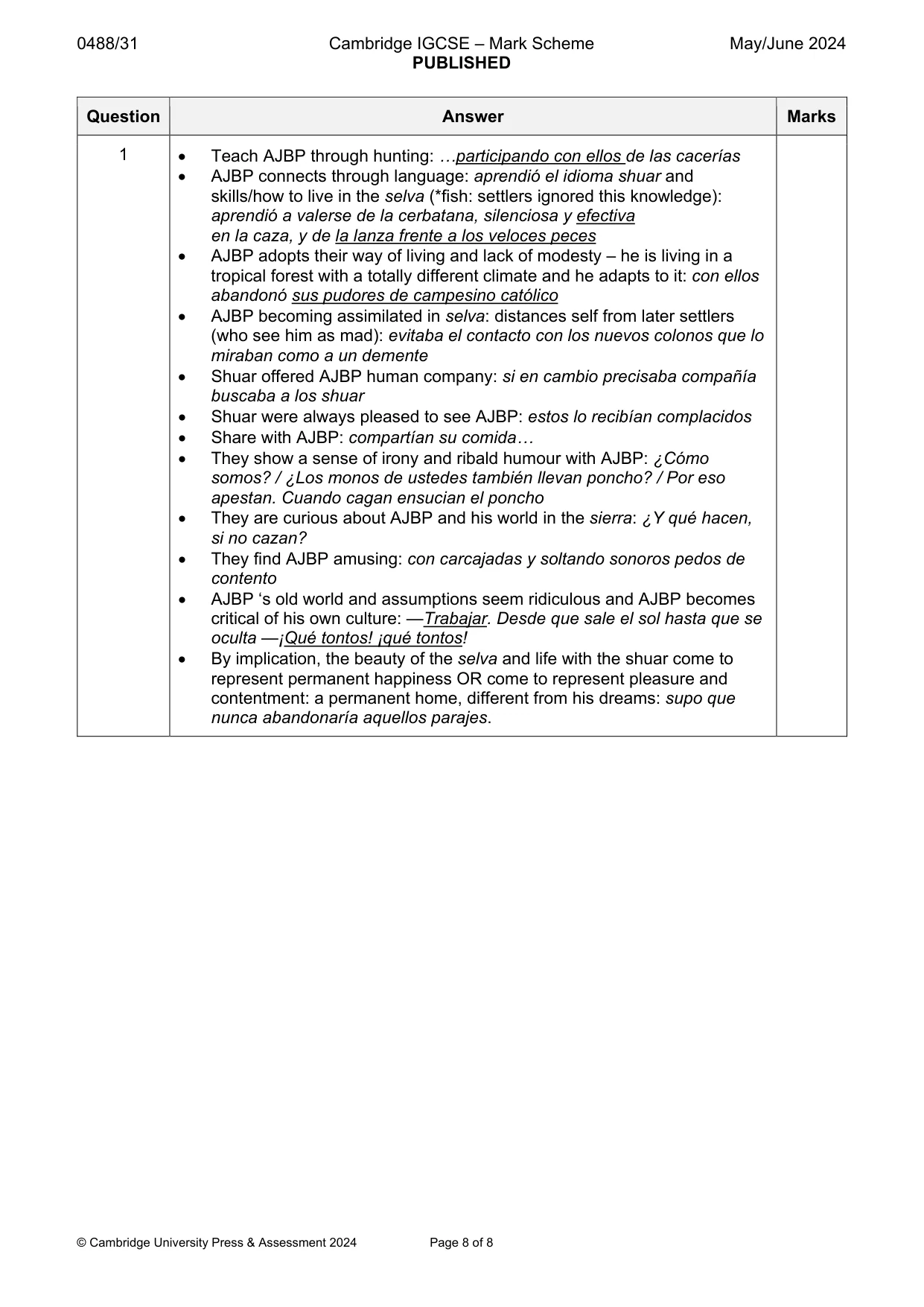 Mark scheme, page 8 of 8