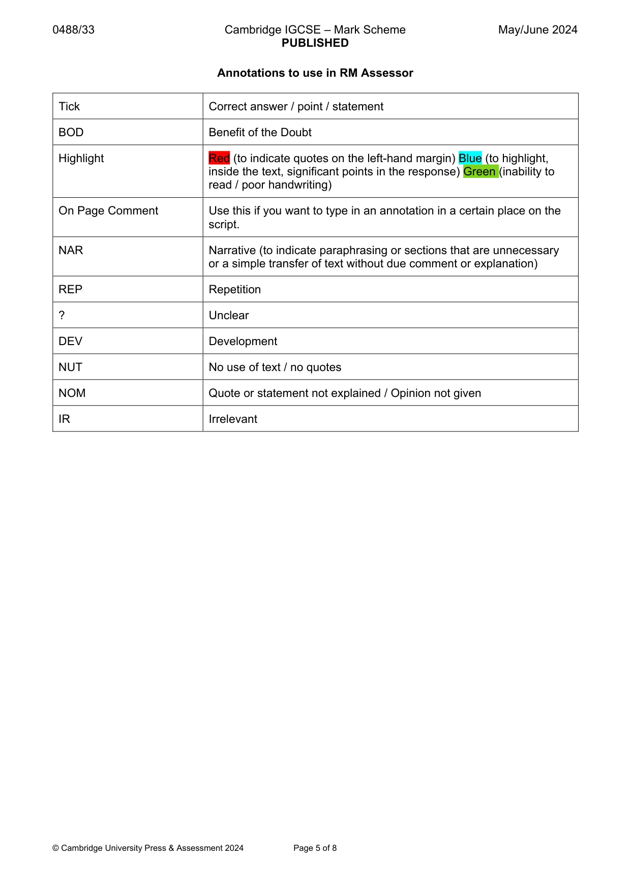 Mark scheme, page 5 of 8