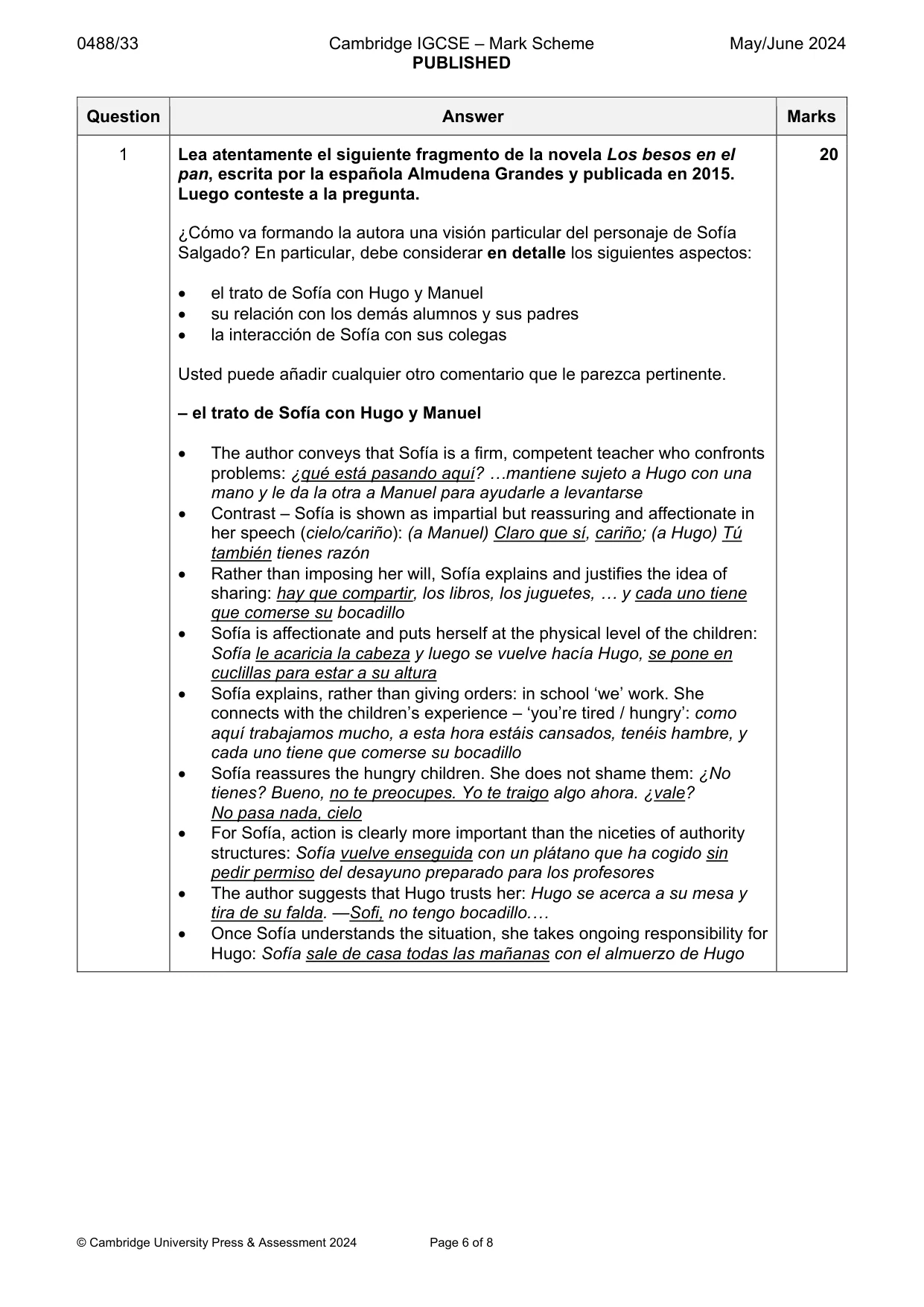 Mark scheme, page 6 of 8