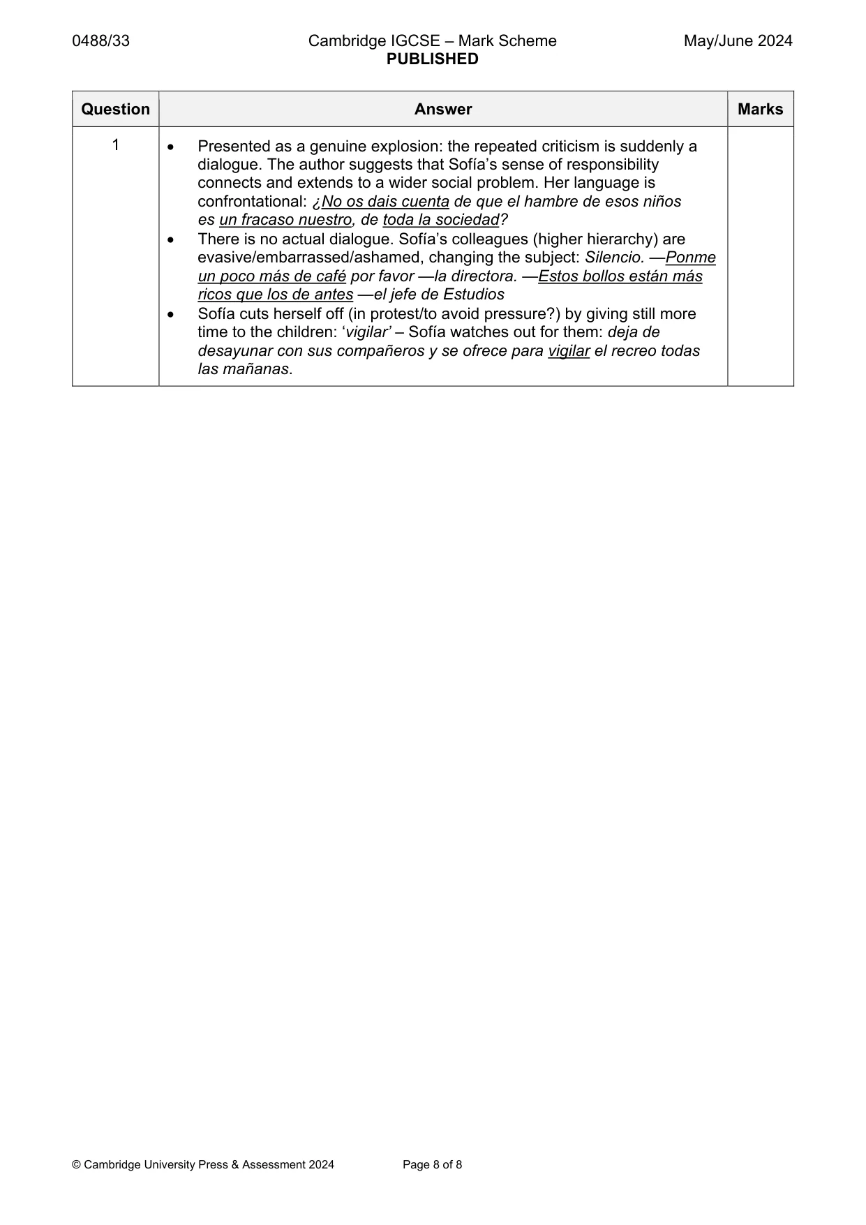 Mark scheme, page 8 of 8