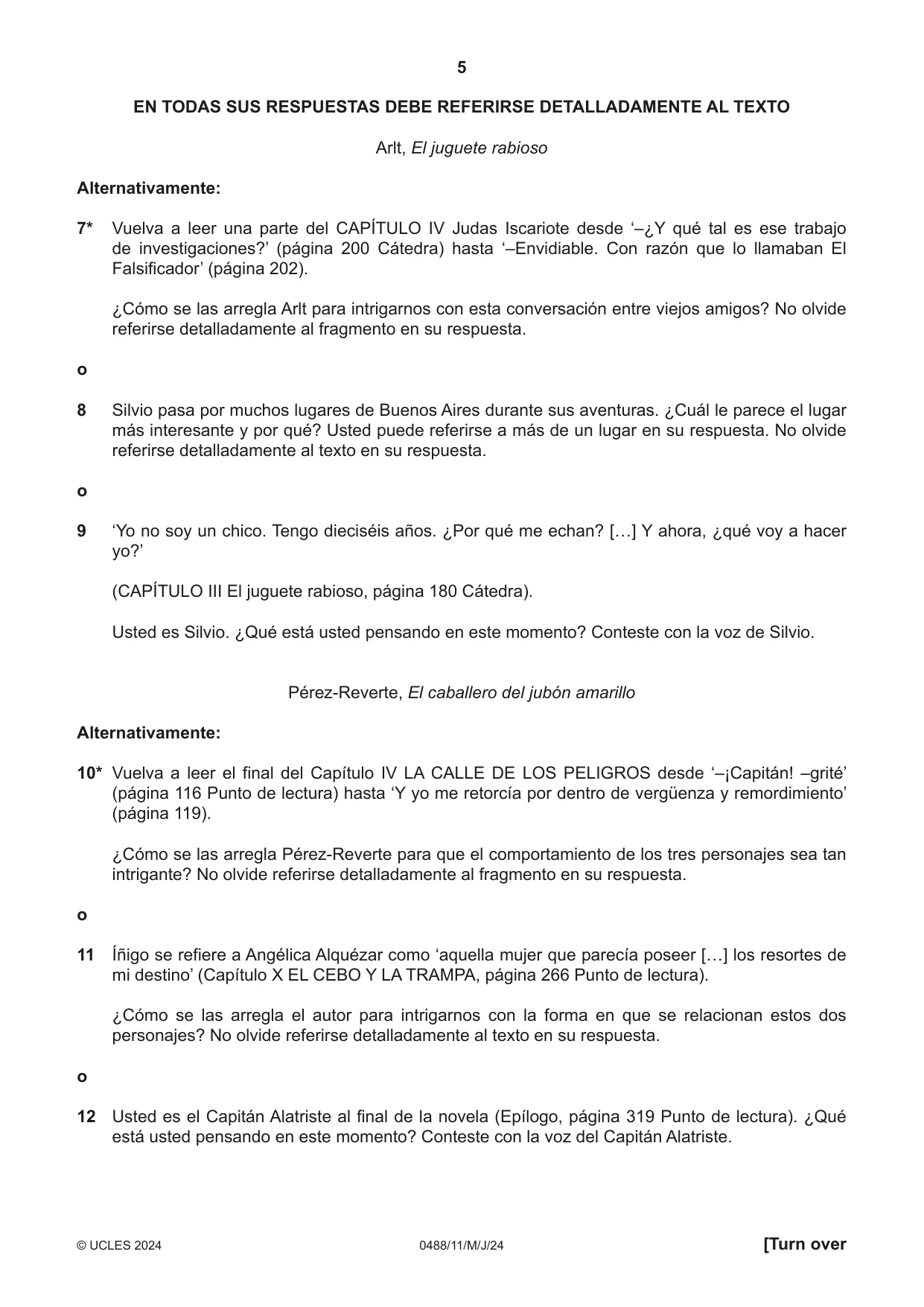 Cambridge IGCSE Spanish - Literature 0488 2024 May/June Paper 1 · Variant 1 question paper, page 5 of 8
