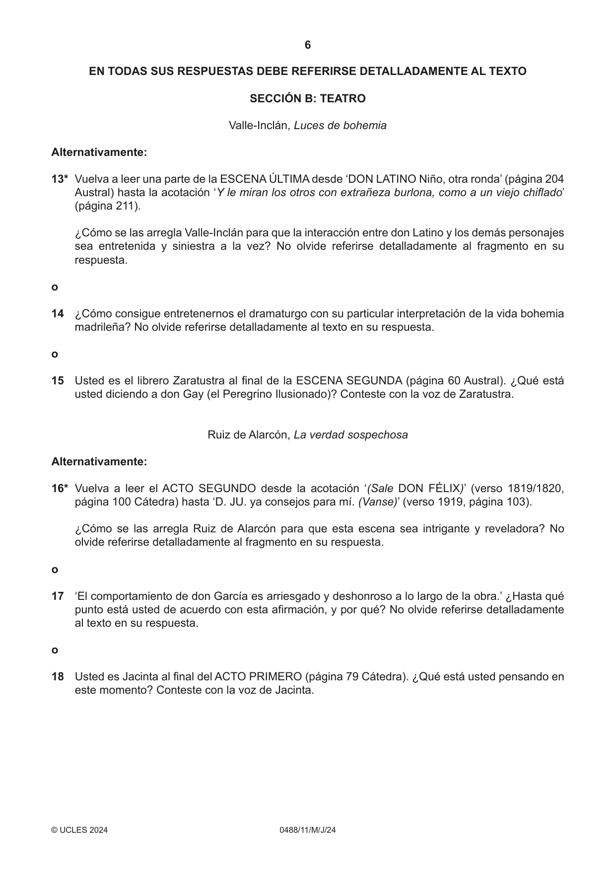 Cambridge IGCSE Spanish - Literature 0488 2024 May/June Paper 1 · Variant 1 question paper, page 6 of 8