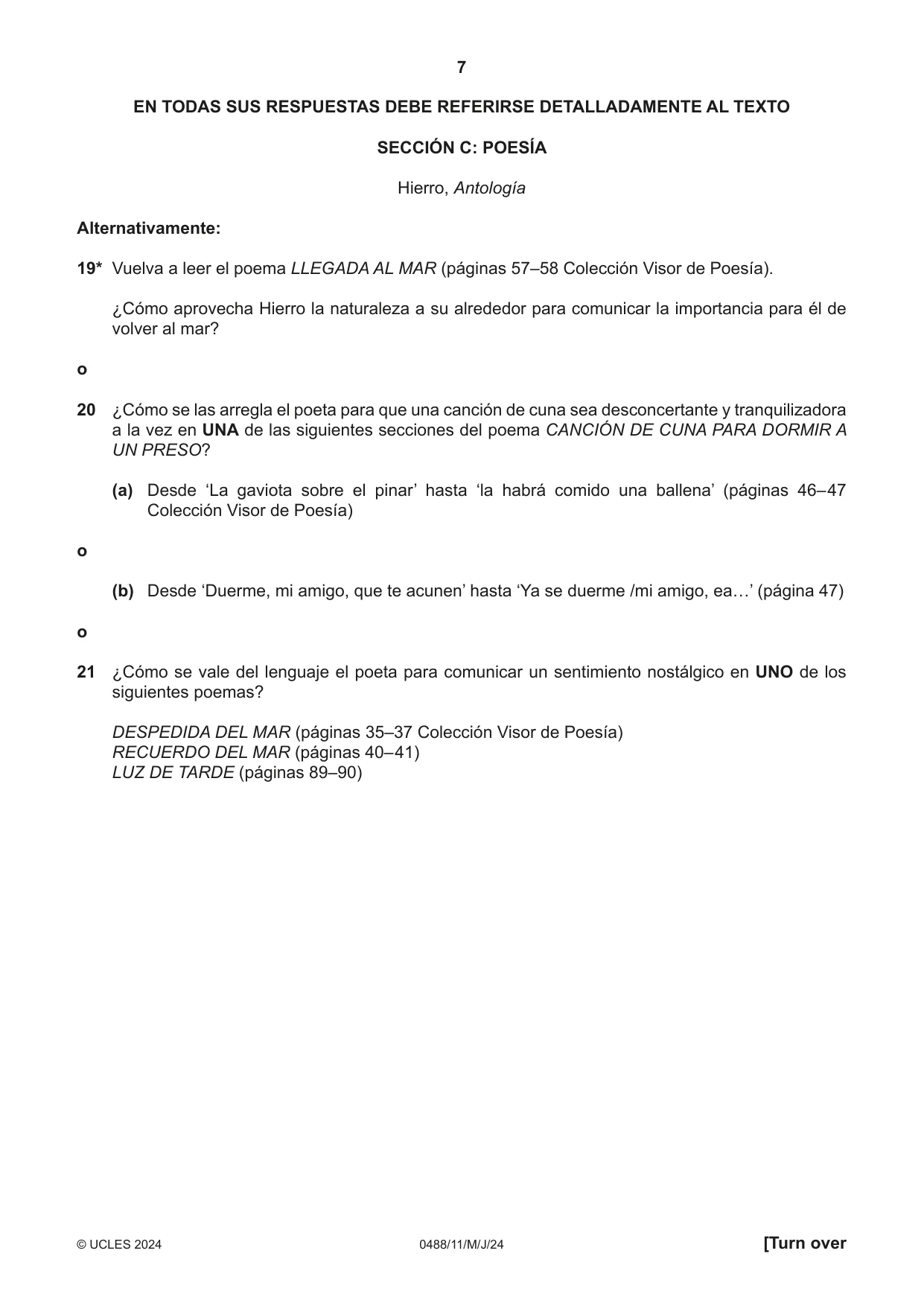 Cambridge IGCSE Spanish - Literature 0488 2024 May/June Paper 1 · Variant 1 question paper, page 7 of 8