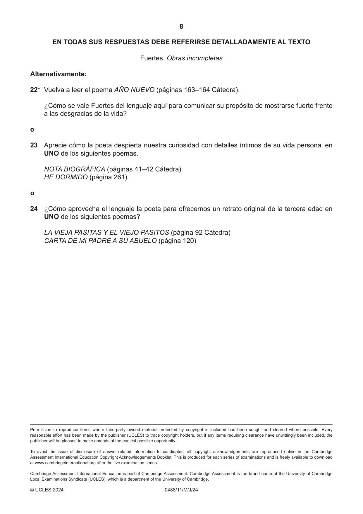 Cambridge IGCSE Spanish - Literature 0488 2024 May/June Paper 1 · Variant 1 question paper, page 8 of 8