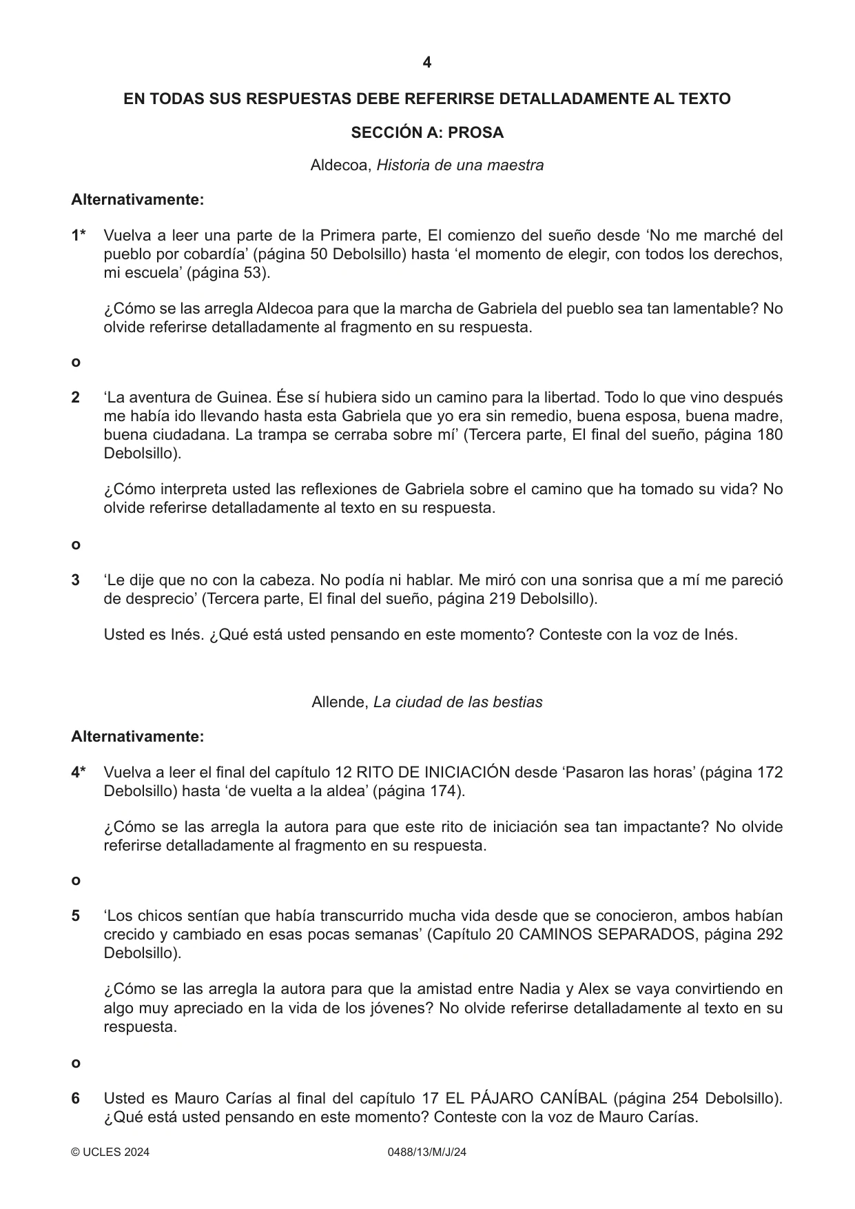 Cambridge IGCSE Spanish - Literature 0488 2024 May/June Paper 1 · Variant 3 question paper, page 4 of 8
