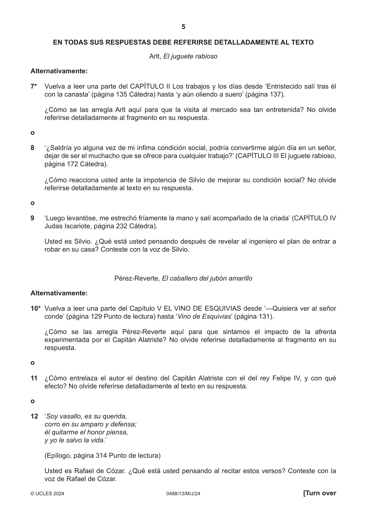 Cambridge IGCSE Spanish - Literature 0488 2024 May/June Paper 1 · Variant 3 question paper, page 5 of 8