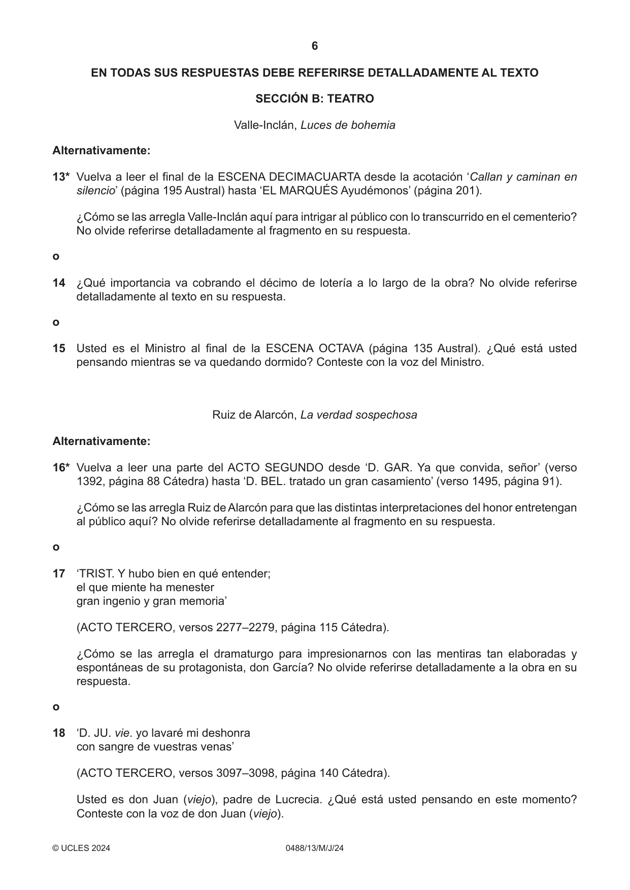 Cambridge IGCSE Spanish - Literature 0488 2024 May/June Paper 1 · Variant 3 question paper, page 6 of 8