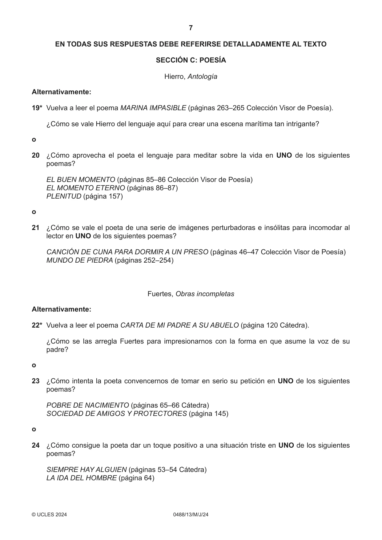 Cambridge IGCSE Spanish - Literature 0488 2024 May/June Paper 1 · Variant 3 question paper, page 7 of 8
