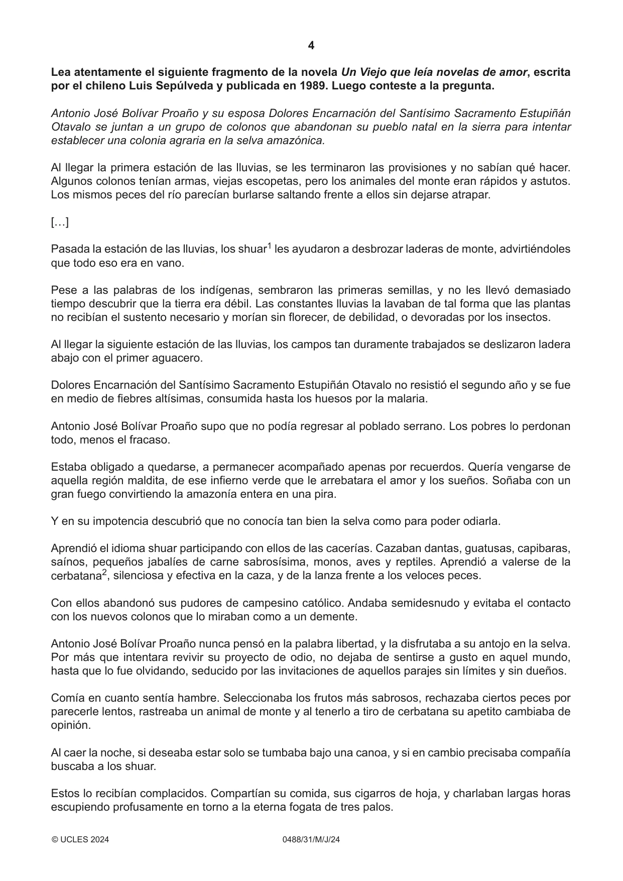 Cambridge IGCSE Spanish - Literature 0488 2024 May/June Paper 3 · Variant 1 question paper, page 4 of 8