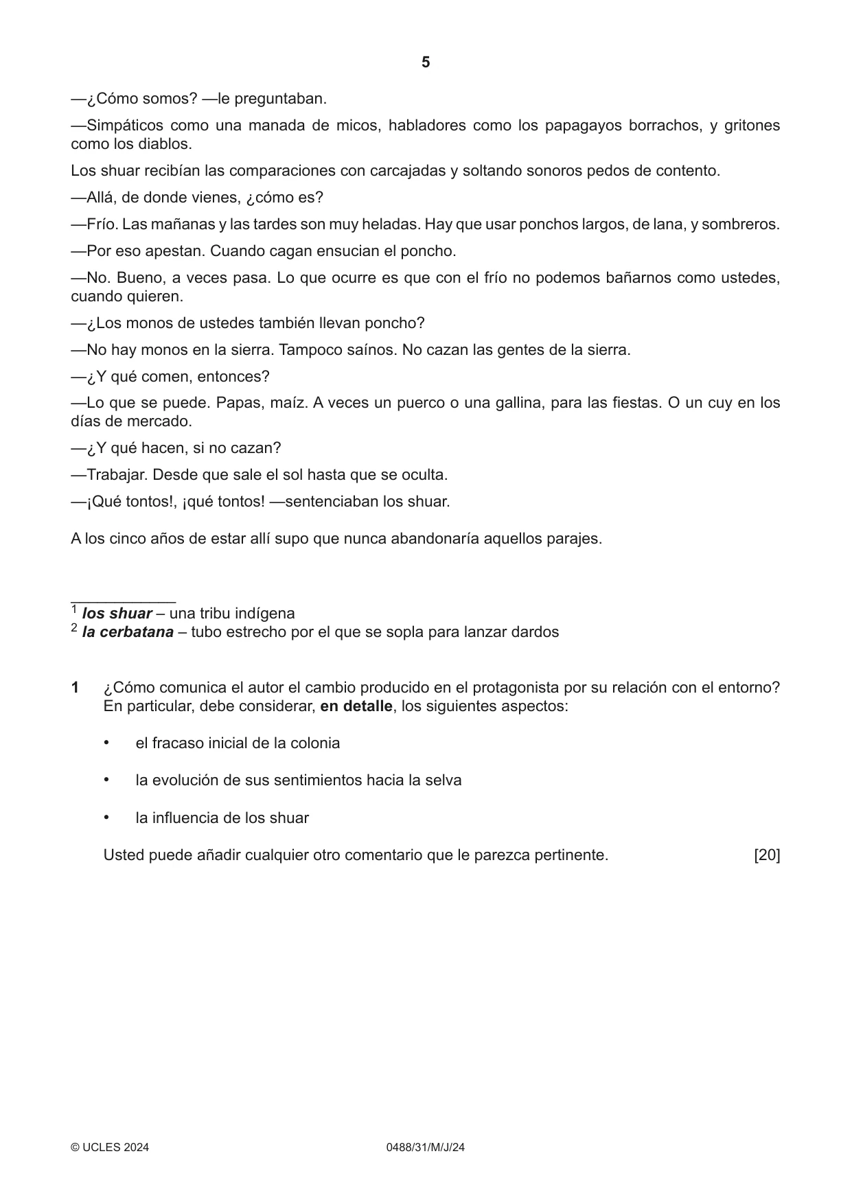 Cambridge IGCSE Spanish - Literature 0488 2024 May/June Paper 3 · Variant 1 question paper, page 5 of 8