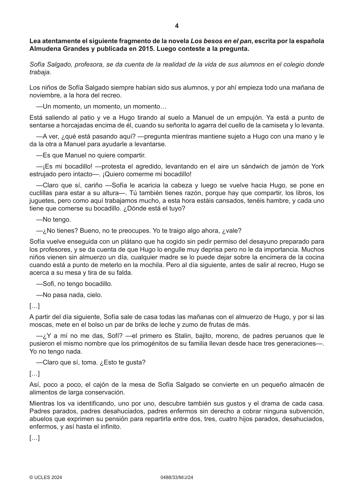 Cambridge IGCSE Spanish - Literature 0488 2024 May/June Paper 3 · Variant 3 question paper, page 4 of 8
