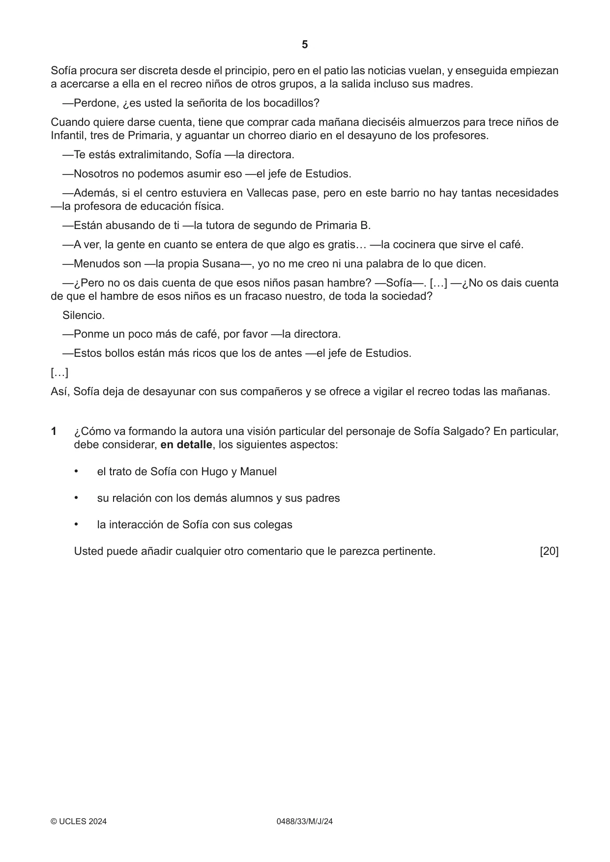 Cambridge IGCSE Spanish - Literature 0488 2024 May/June Paper 3 · Variant 3 question paper, page 5 of 8
