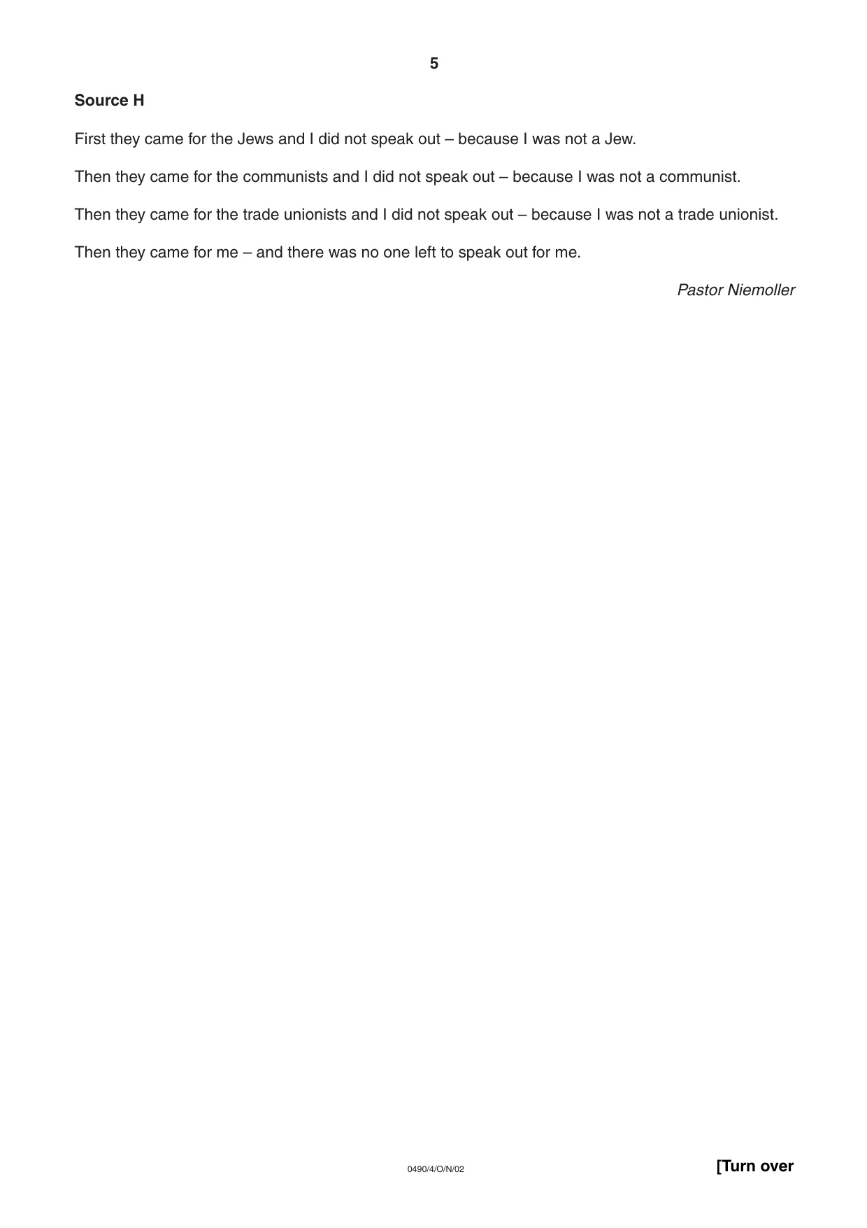 Cambridge IGCSE Religious Studies 0490 2002 Oct/Nov Paper 4 · Variant 1 question paper, page 5 of 8