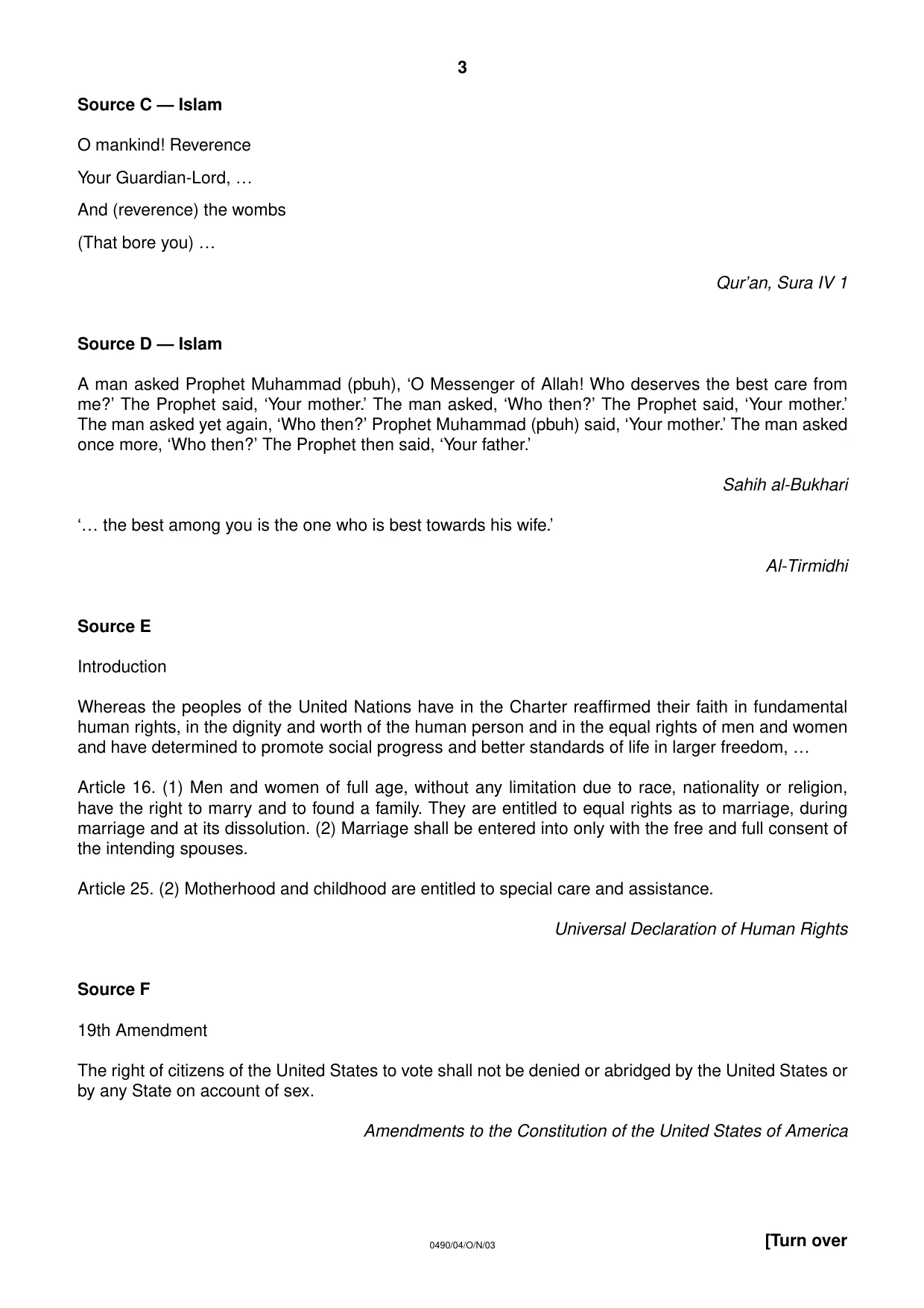 Cambridge IGCSE Religious Studies 0490 2003 Oct/Nov Paper 4 · Variant 1 question paper, page 3 of 8