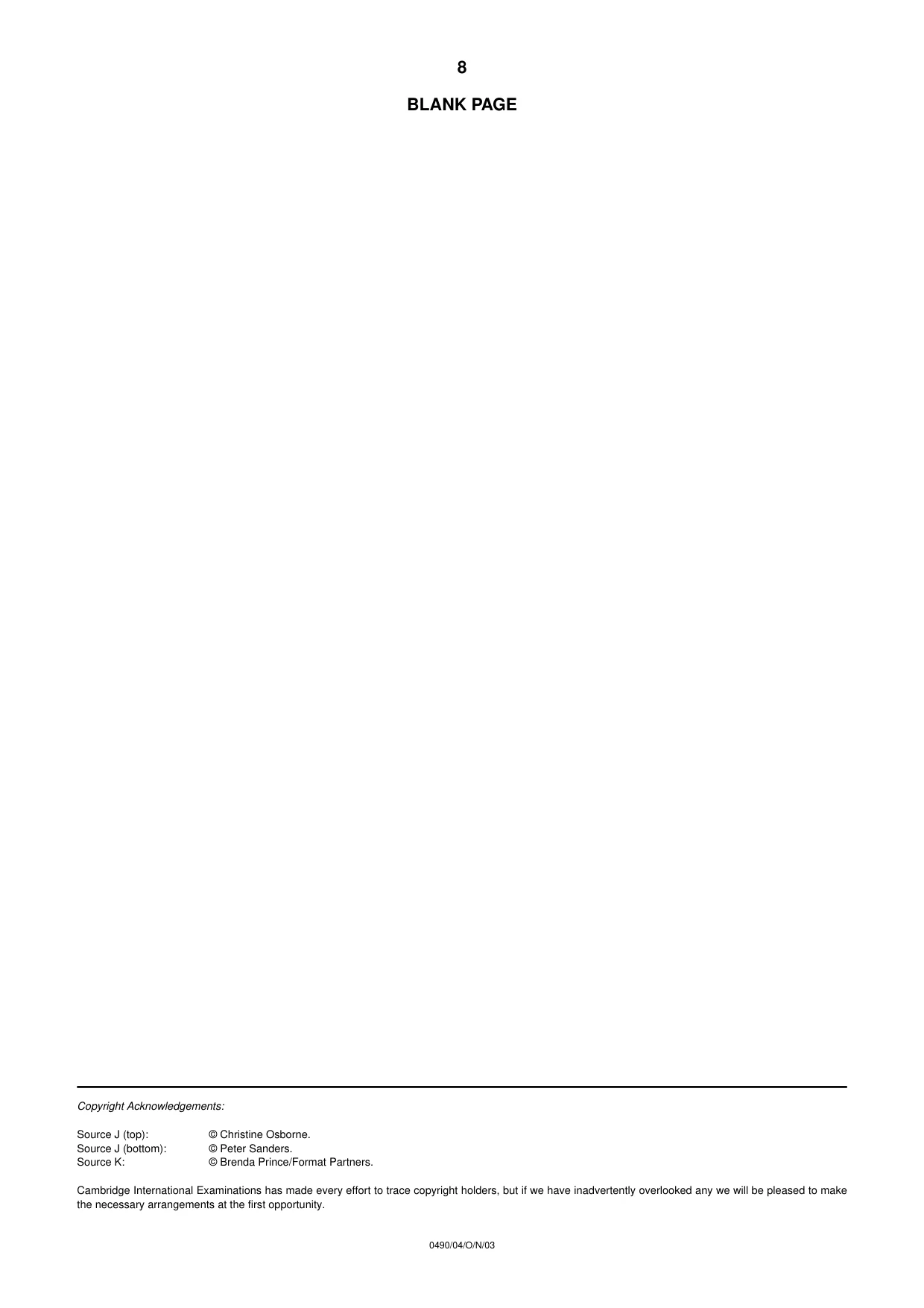 Cambridge IGCSE Religious Studies 0490 2003 Oct/Nov Paper 4 · Variant 1 question paper, page 8 of 8
