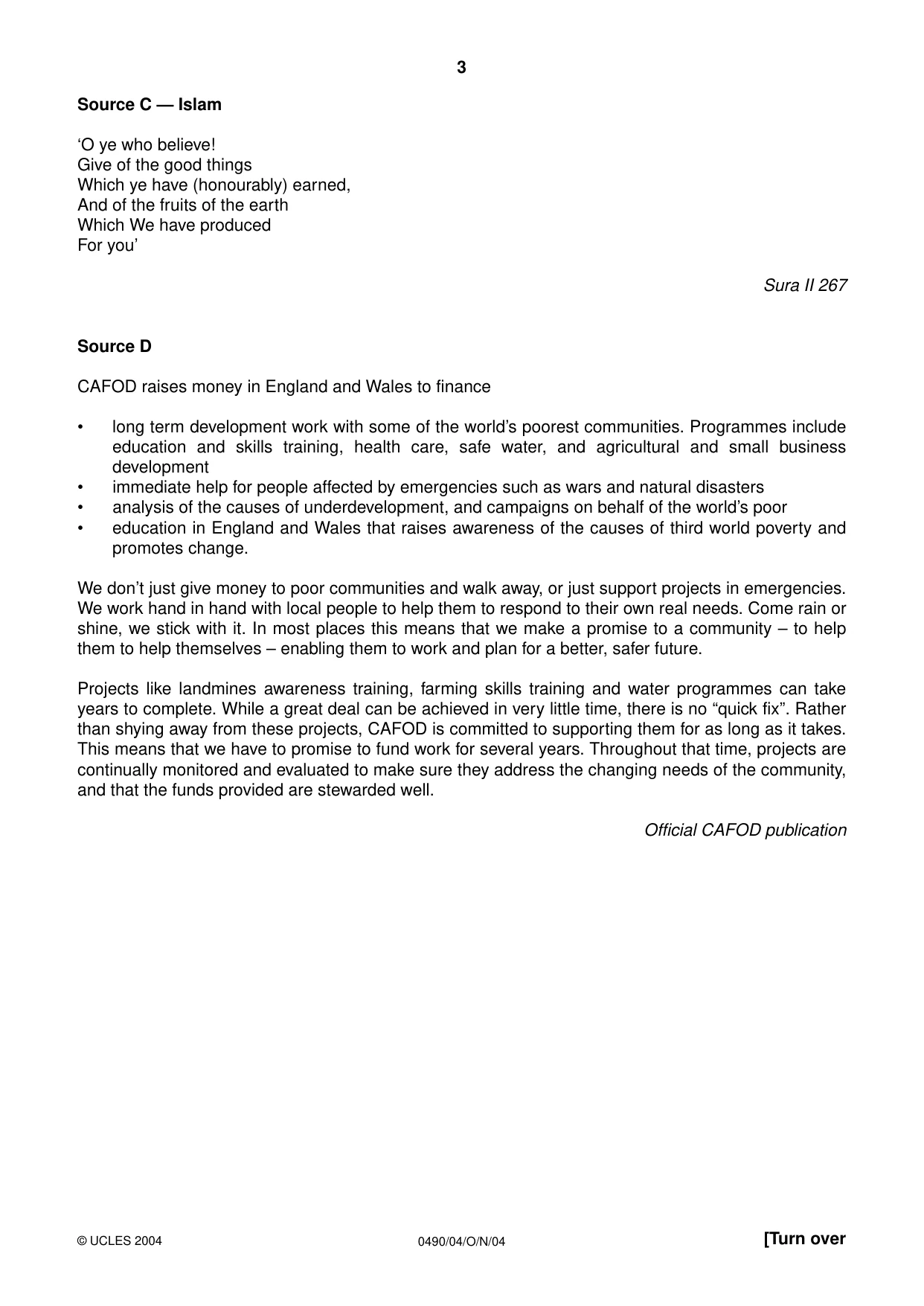 Cambridge IGCSE Religious Studies 0490 2004 Oct/Nov Paper 4 · Variant 1 question paper, page 3 of 8