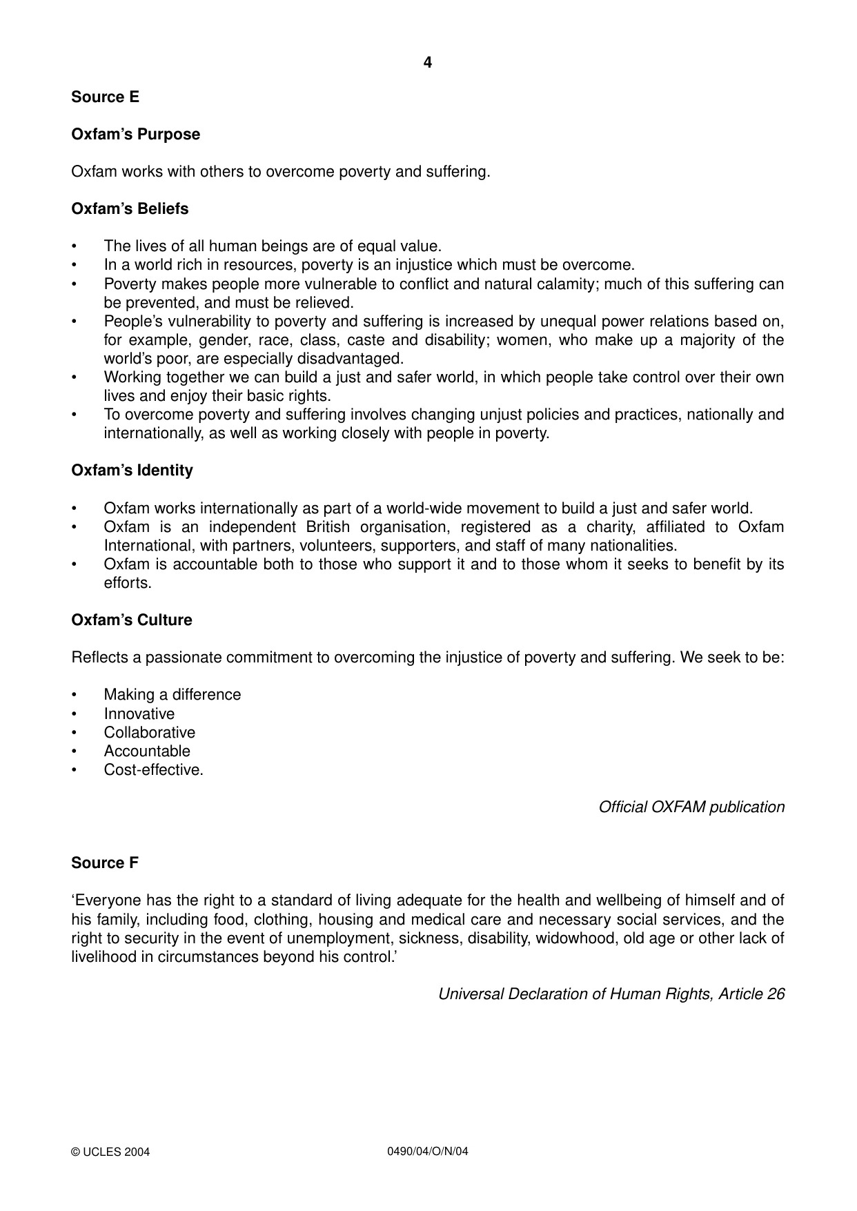 Cambridge IGCSE Religious Studies 0490 2004 Oct/Nov Paper 4 · Variant 1 question paper, page 4 of 8