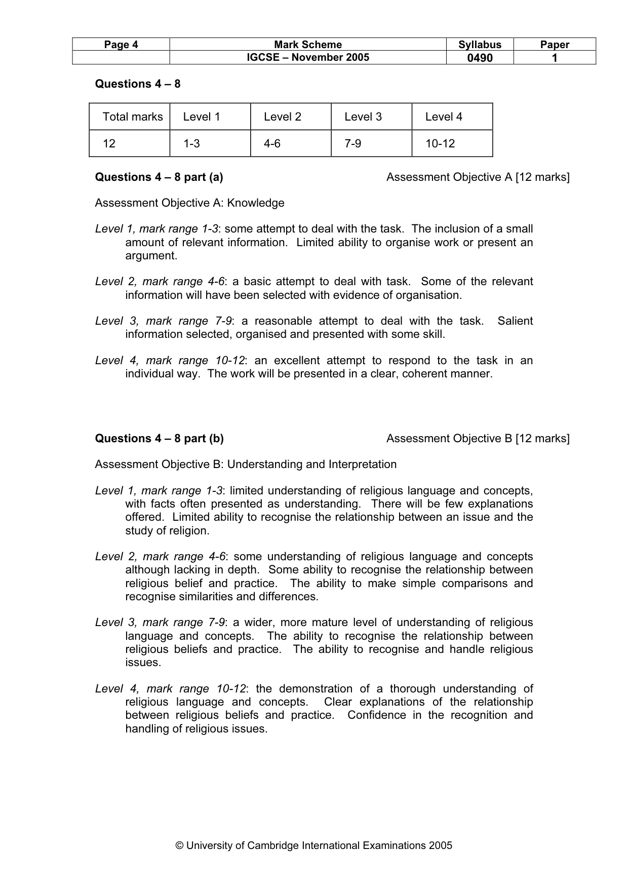 Mark scheme, page 5 of 8