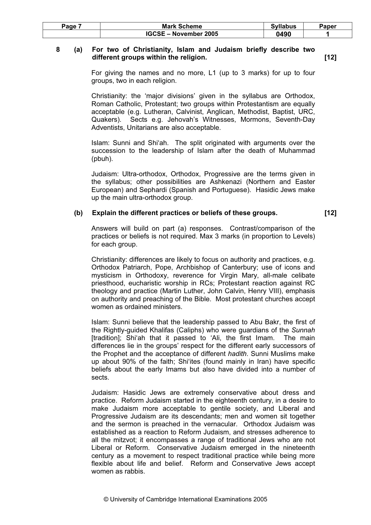 Mark scheme, page 8 of 8