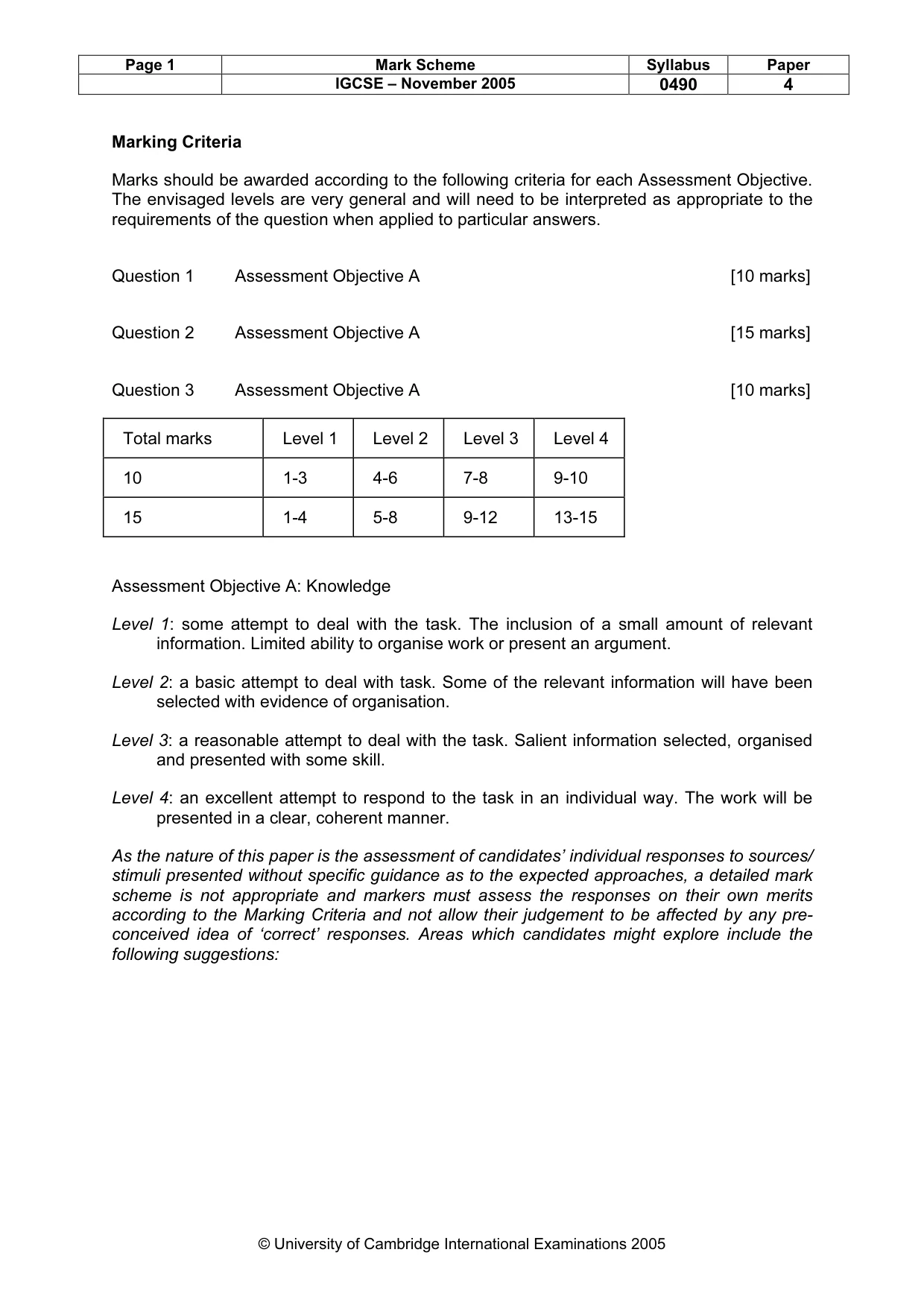 Mark scheme, page 2 of 5