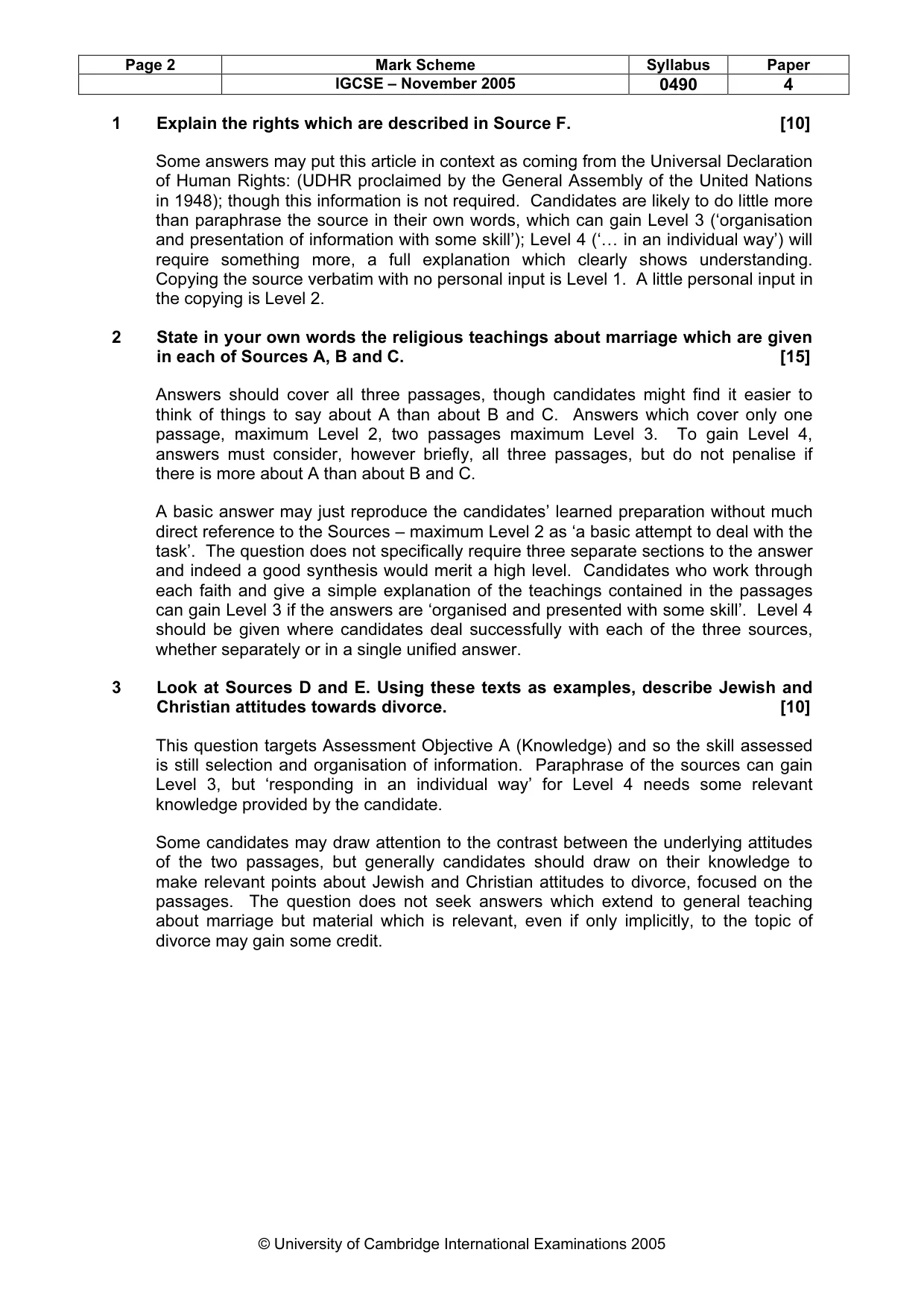 Mark scheme, page 3 of 5