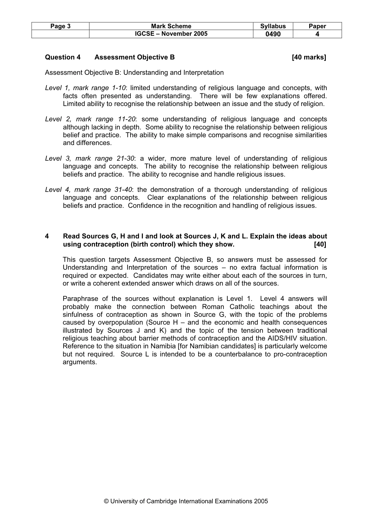 Mark scheme, page 4 of 5
