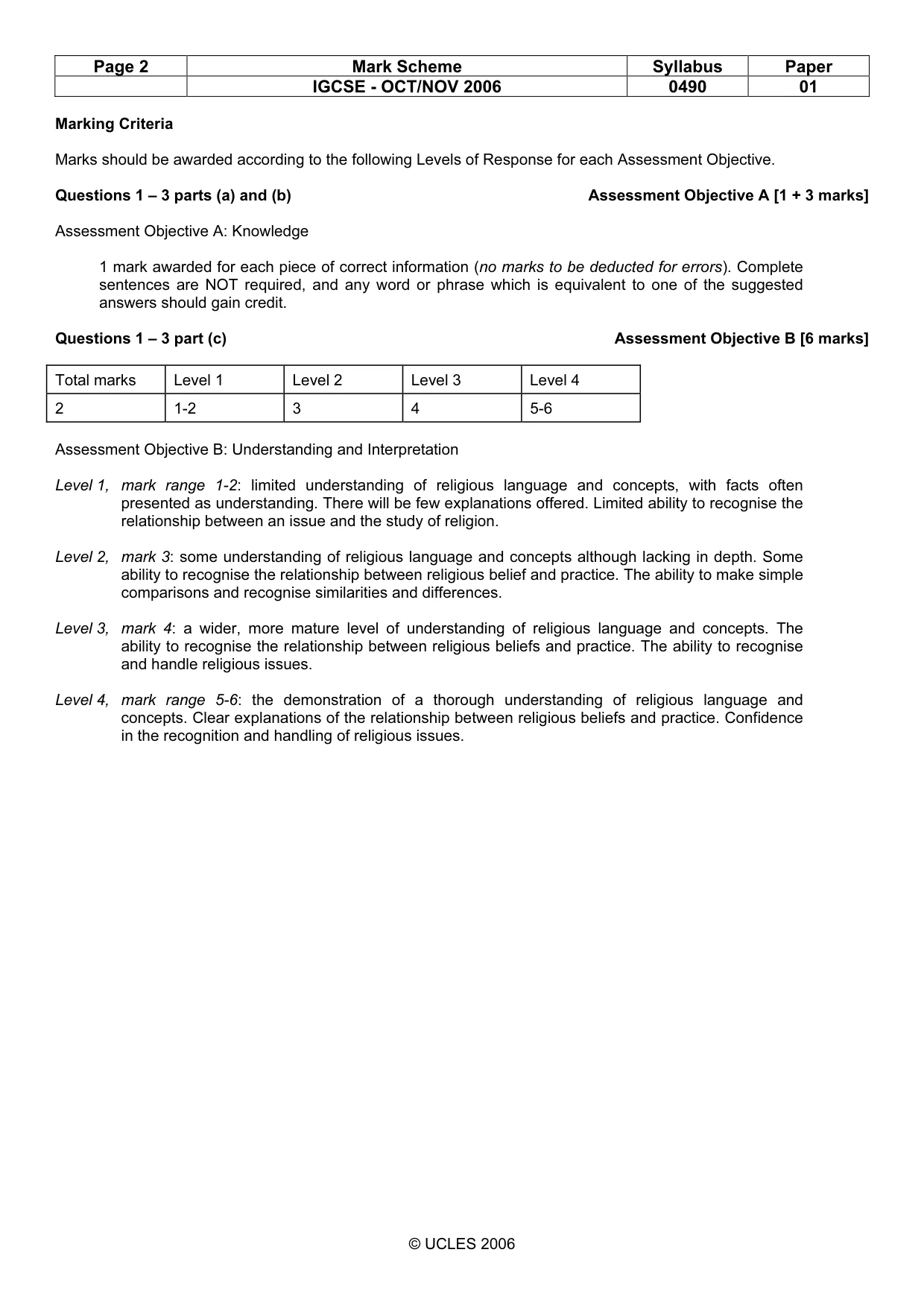 Mark scheme, page 2 of 7