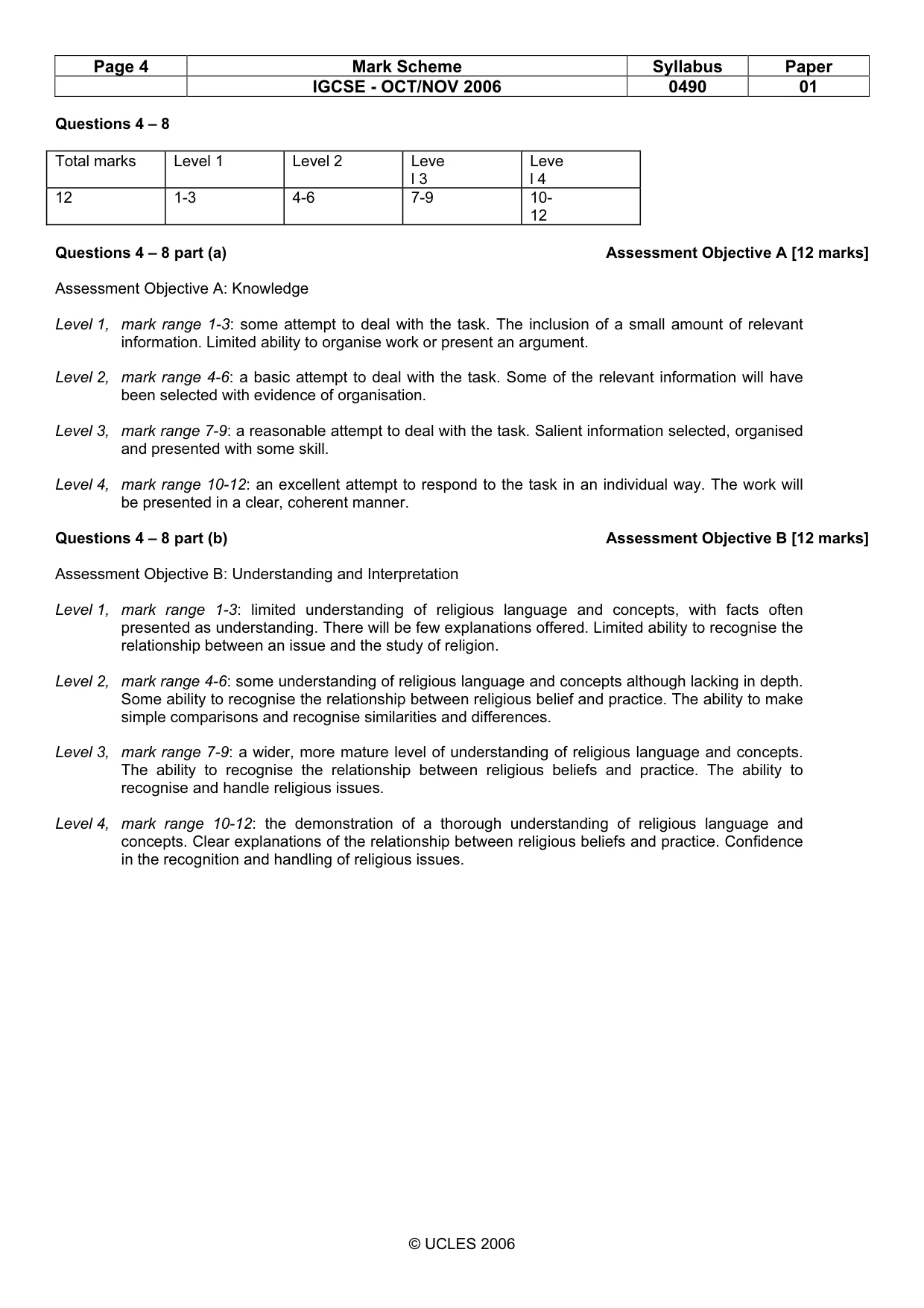 Mark scheme, page 4 of 7