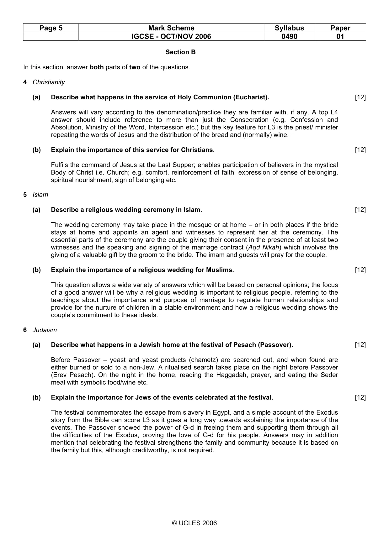 Mark scheme, page 5 of 7
