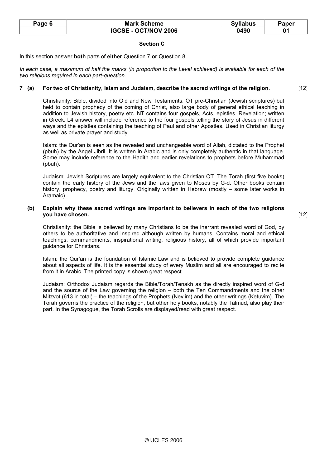Mark scheme, page 6 of 7