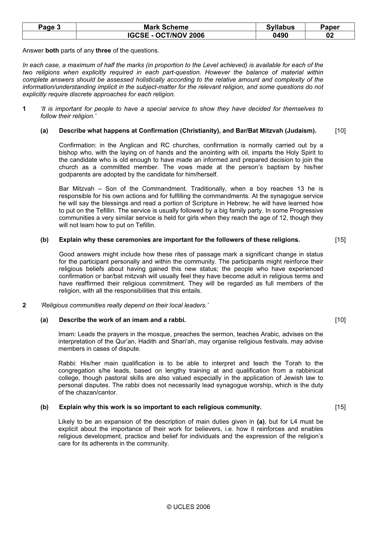 Mark scheme, page 3 of 5