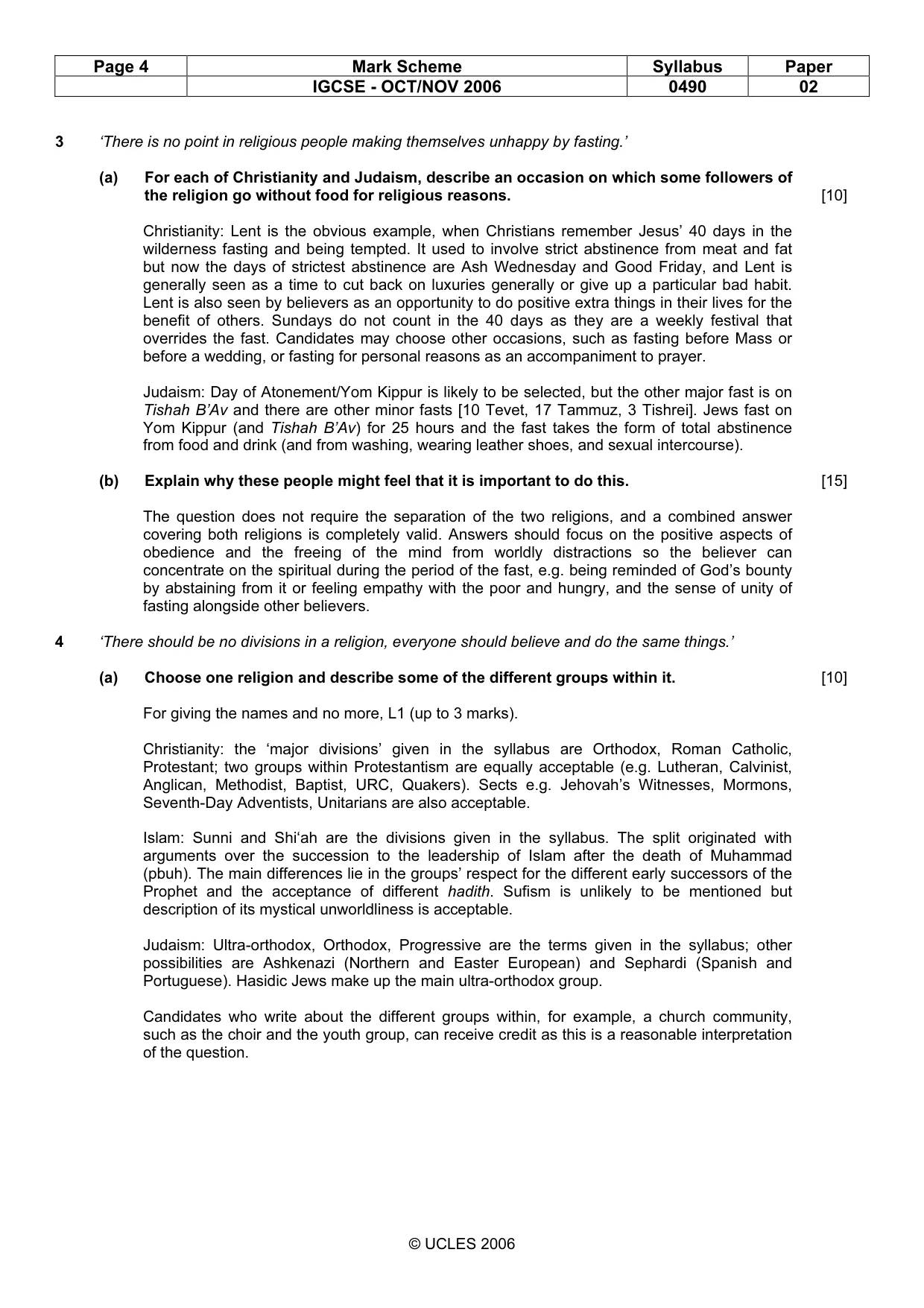 Mark scheme, page 4 of 5