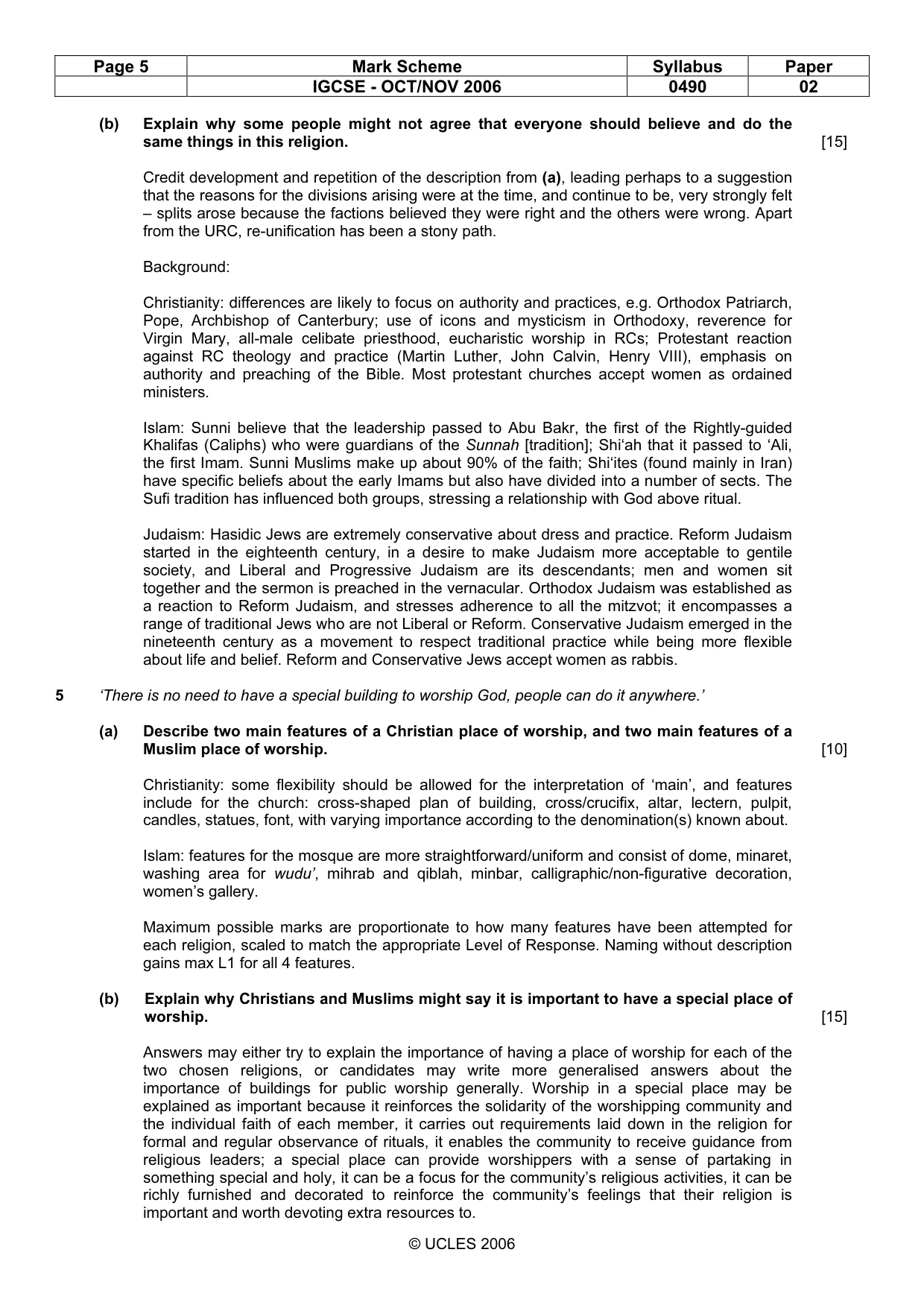 Mark scheme, page 5 of 5
