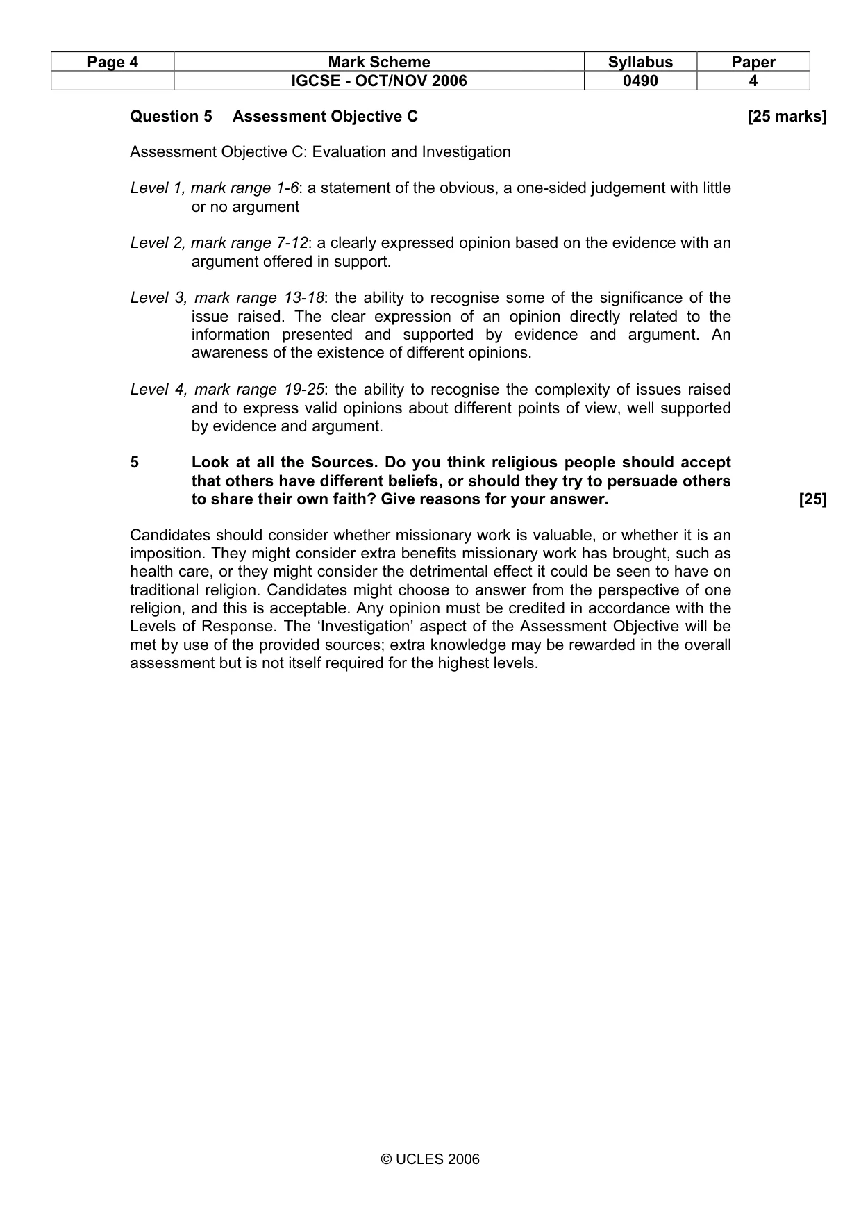 Mark scheme, page 4 of 4