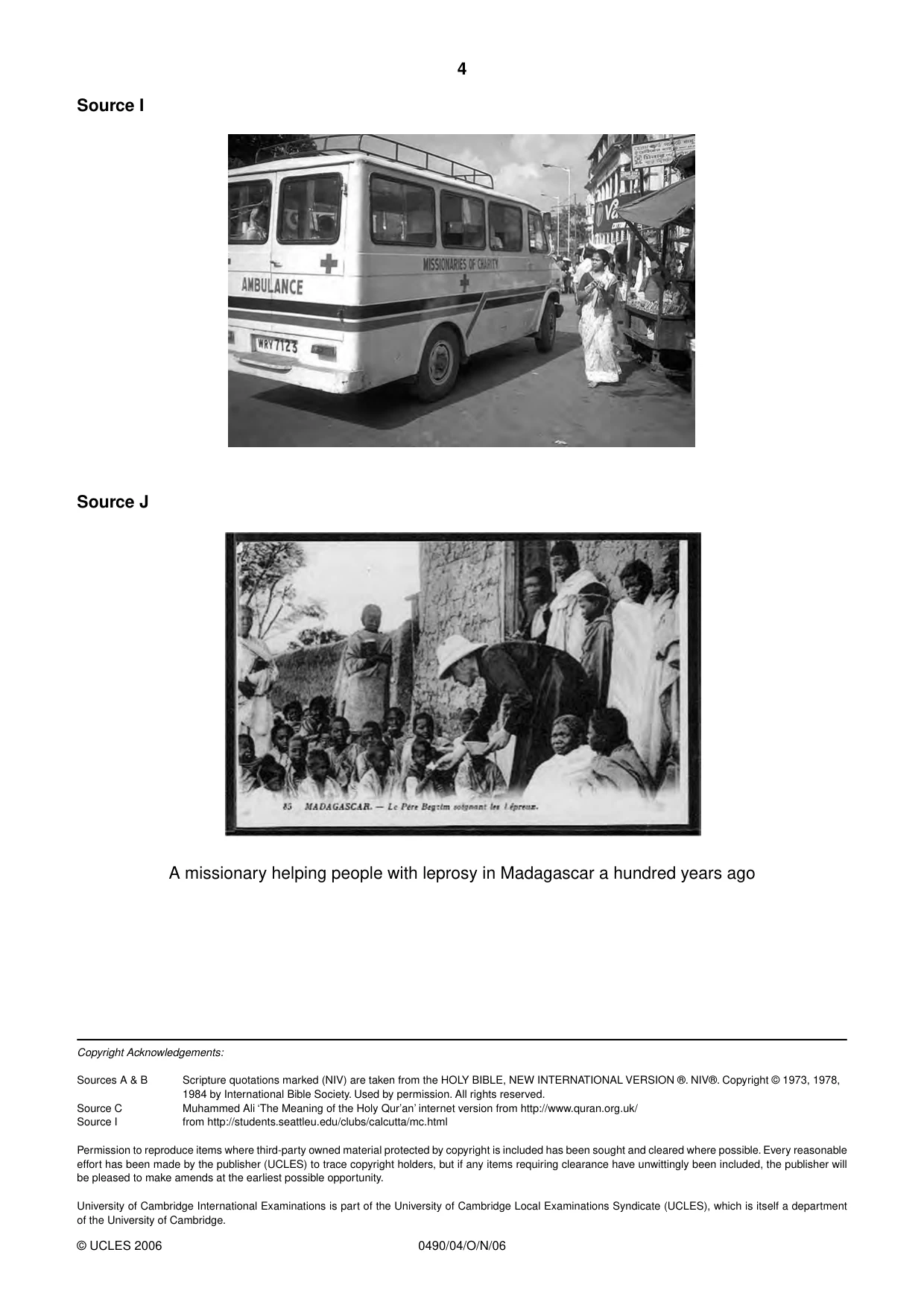 Cambridge IGCSE Religious Studies 0490 2006 Oct/Nov Paper 4 · Variant 1 question paper, page 4 of 4